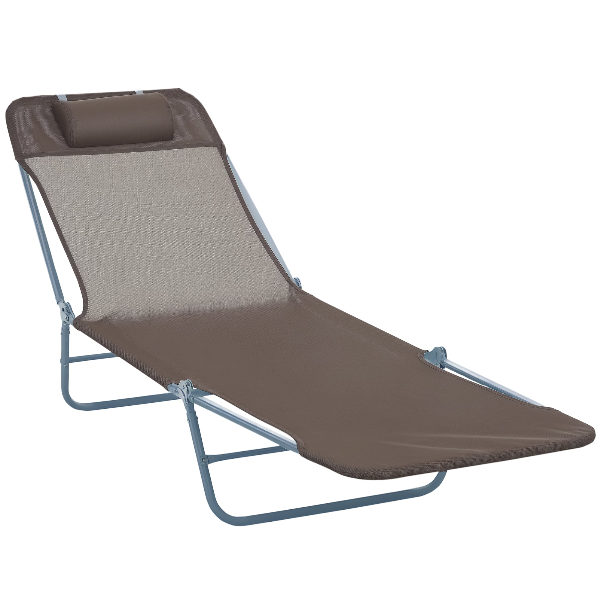 Outsunny Sammenklappelig Solseng med Hovedpude - Justerbar Solseng op til 120 kg Belastning til Have, Balkon og Pool, 4 Farver (Brun)