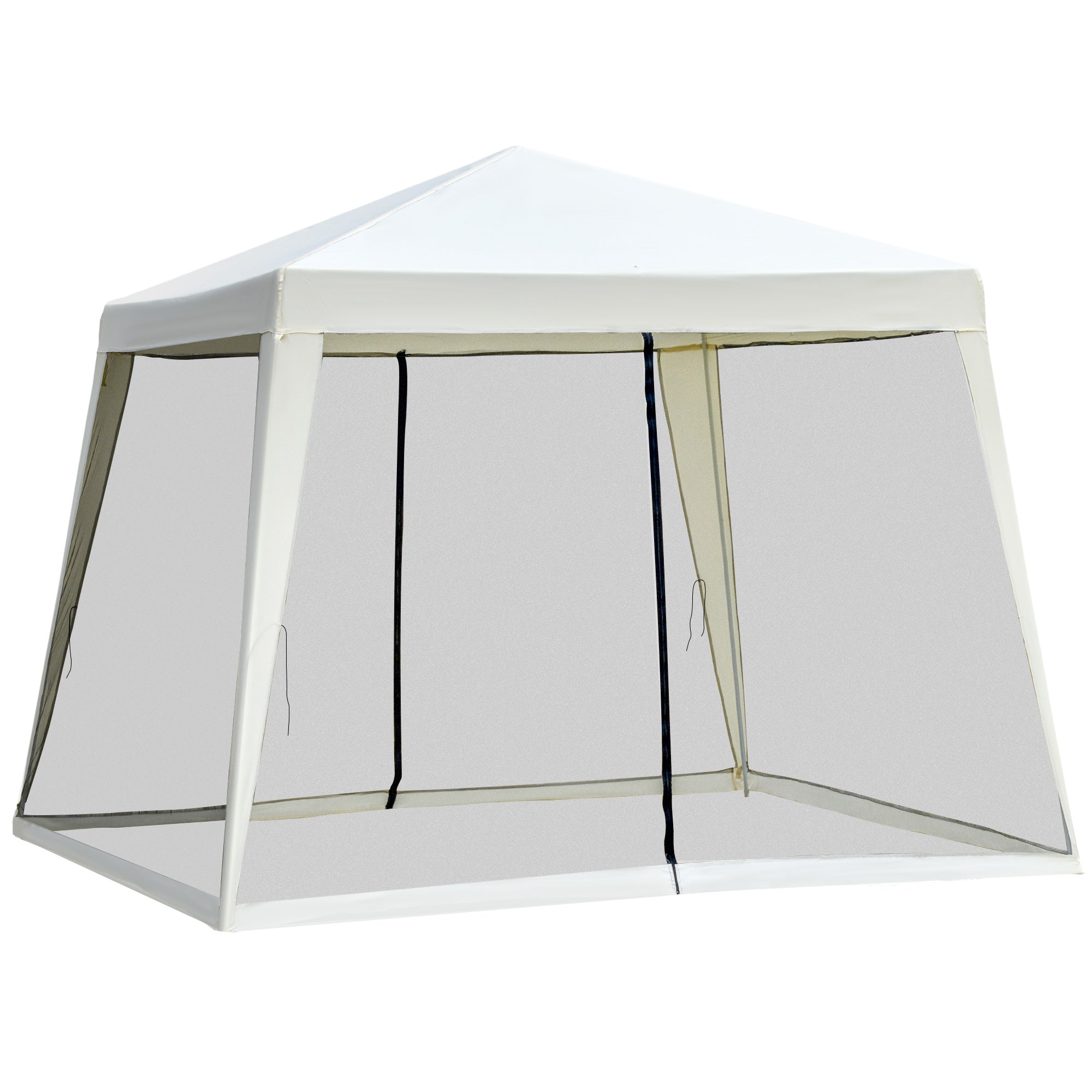 Outsunny Vrtni Paviljon Gazebo Šotor za Praznovanja Vodoodporen Šotor z Mrežo proti Komarjem Metal + Poliester Krem bela 3 x 3 m