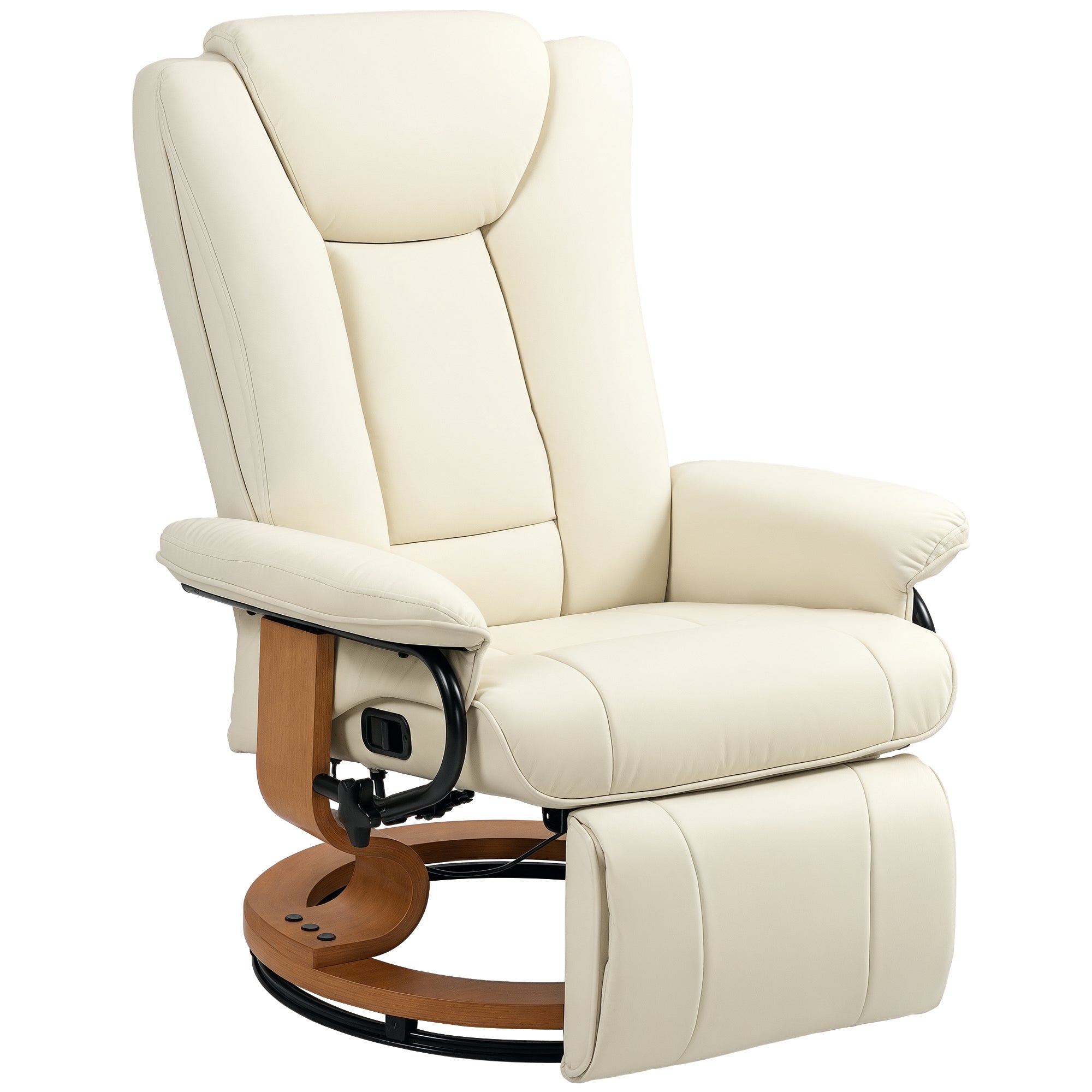 Recliner TV Chair with 135° Manual Recline, 360° Swivel Base, Adjustable Backrest & Footrest, Faux Leather Lounge Chair, Cream