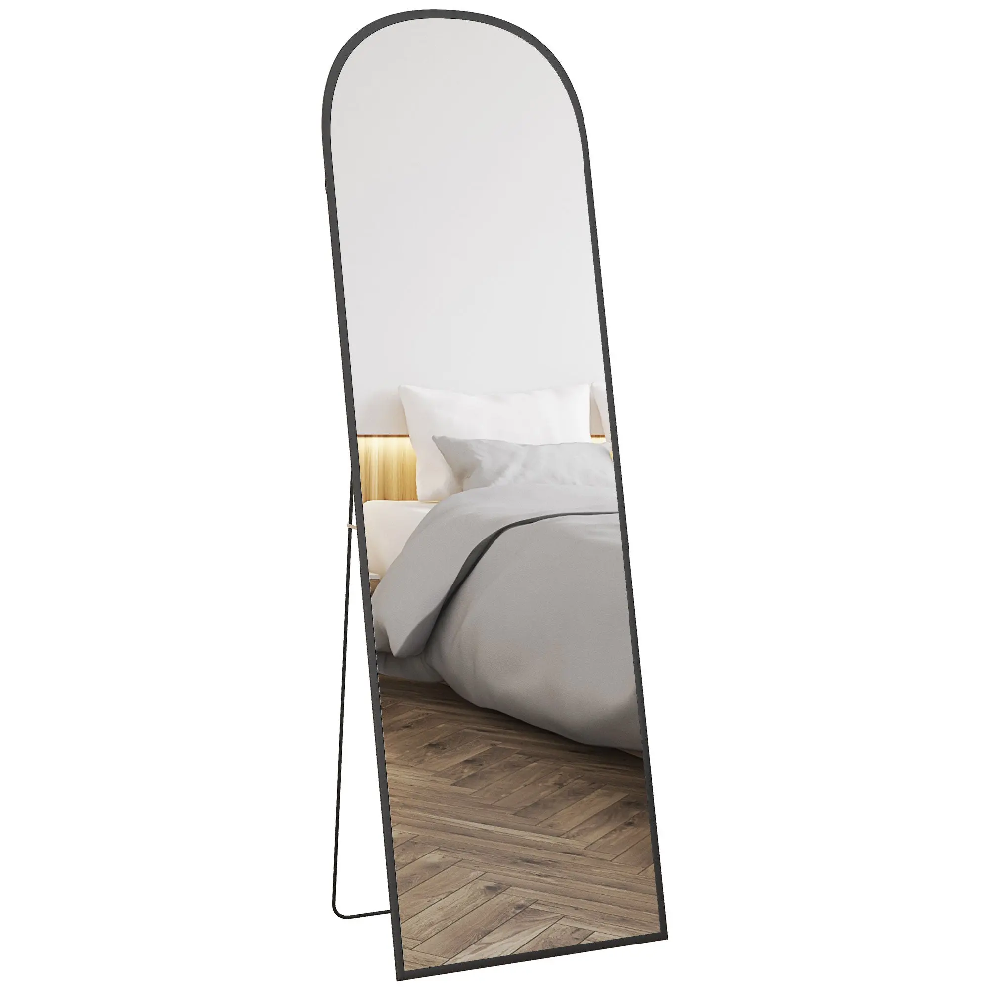 Full-Length Mirror 160.5 x 49 cm Arched Floor Mirror with Shatterproof Glass and Aluminum Frame, Leaning Wall Mirror, Standing Mirror for Living Room, Bedroom, Hallway, Black