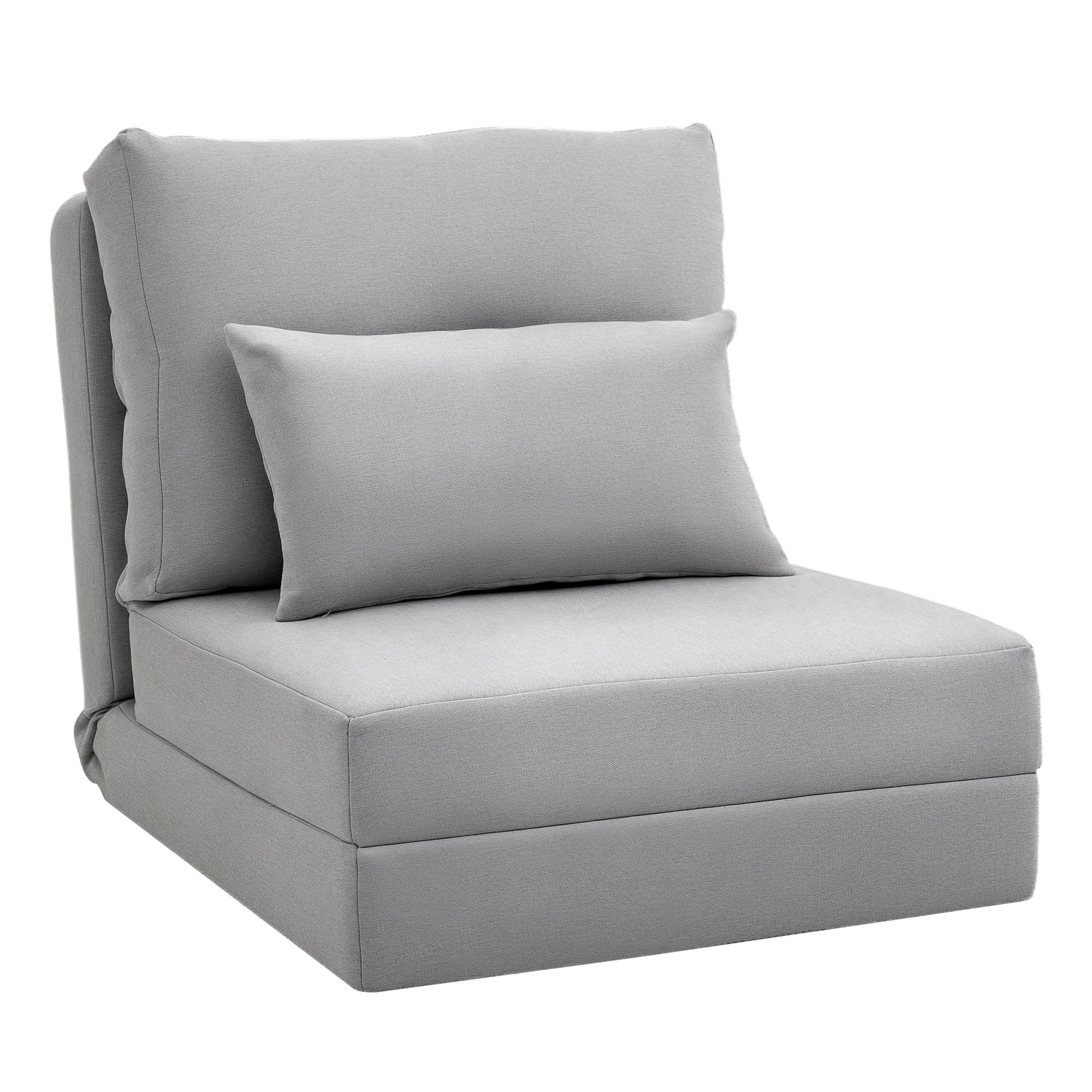HOMCOM Grindų Kėdė 2-in-1 Sulankstoma Lovelė su Reguliuojamu Atlošu, Grindų Sofa su Dekoratyvinėmis Pagalvėlėmis, Grindų Sėdynės Pagalvėlė Svetainėje, Miegamajame, Linas, Pilka