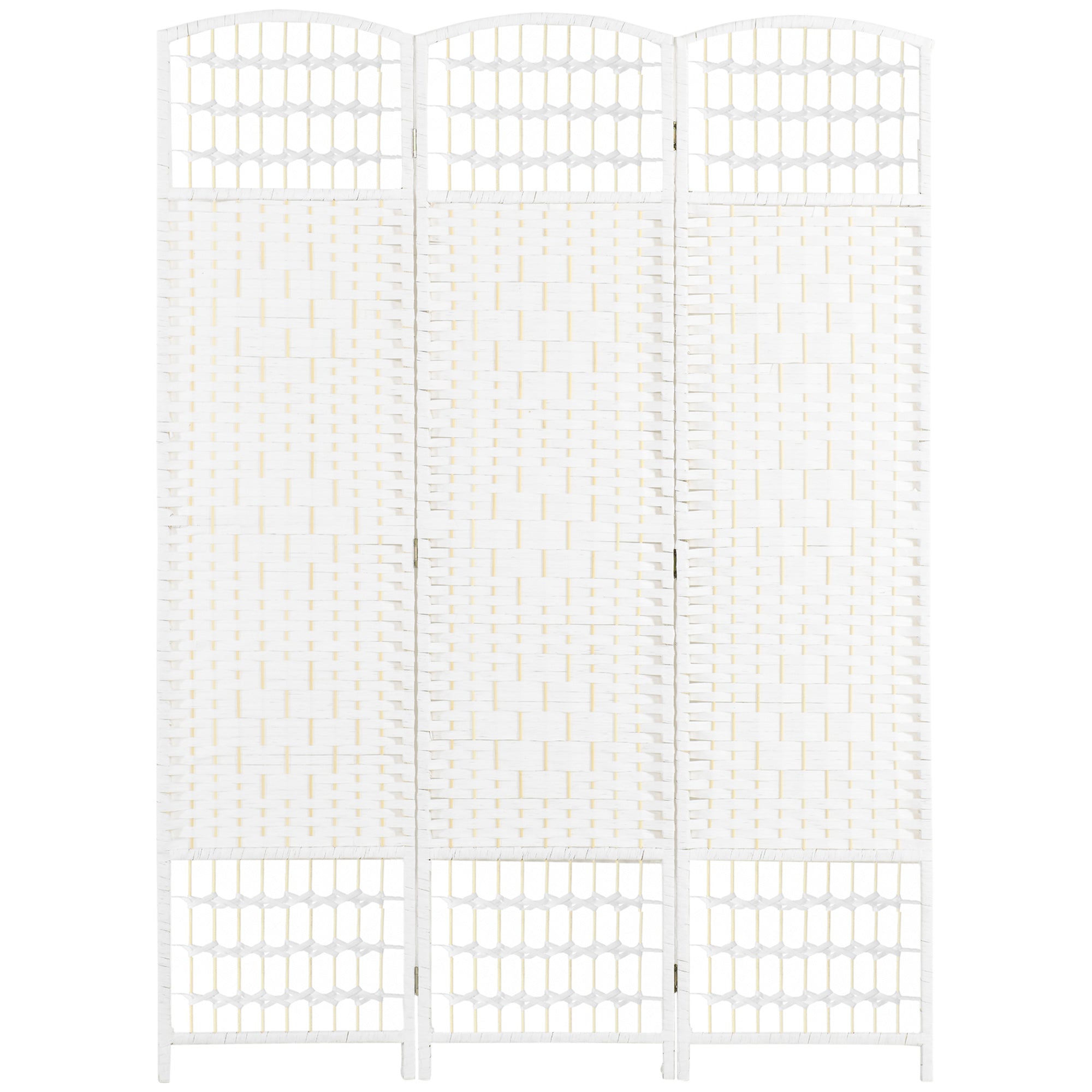 HOMCOM 3-Panel Raumteiler 120x170 cm Faltbarer Paravent mit Papierseil und Holzrahmen Deko für Schlafzimmer Wohnzimmer Weiß