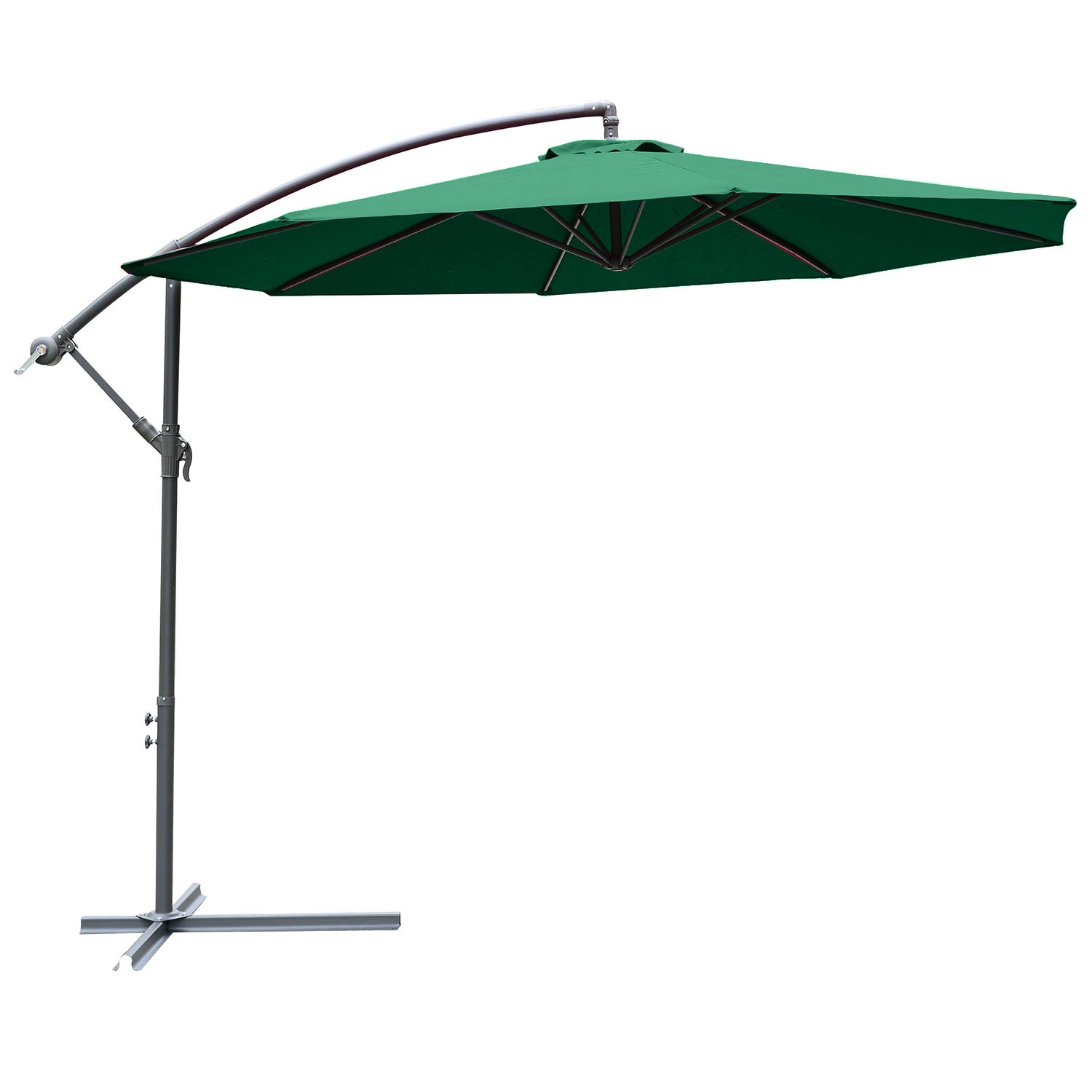 Outsunny Garten Sonnenschirm Ø300x250 cm Freistehender Neigungsparasol mit Kurbel, Querständer und Stahlstütze, 8 Stangen für Terrasse Balkon Dunkelgrün
