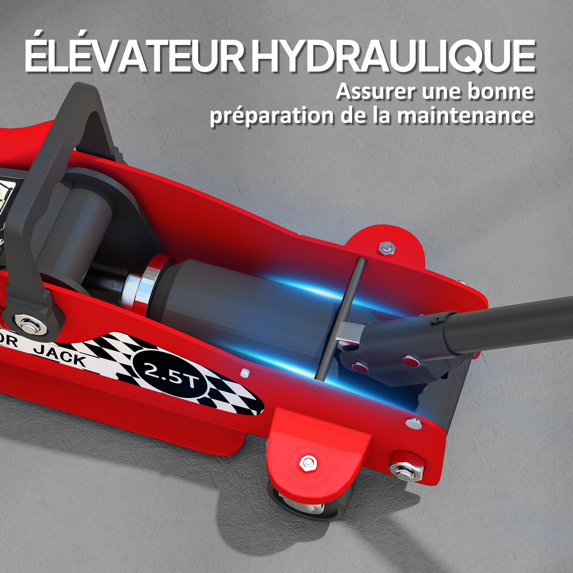 HOMCOM Hydraulisk Donkrafte, Ekstra Flad Manøvredonkraft, Maksimal Belastning på 2500 kg, Løfteområde fra 80 til 360 mm, Hjul, Top Håndtag, Stål, til Bil, Lastbil, Motorcykel, ATV, Rød