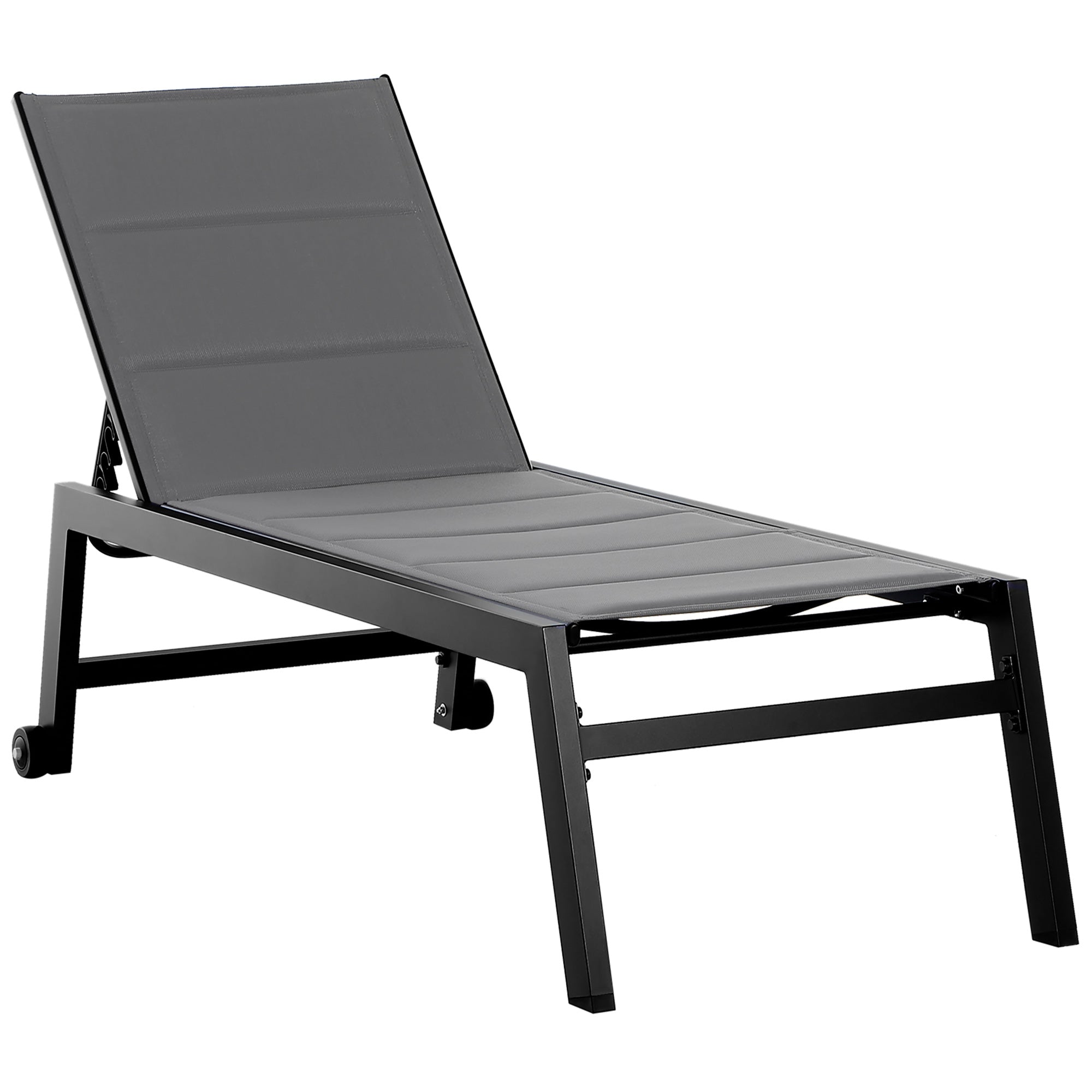 Transat de Jardin Outsunny Réglable avec Housse Rembourrée à 5 Niveaux, Aluminium et Textilène, 72x168x102cm Gris