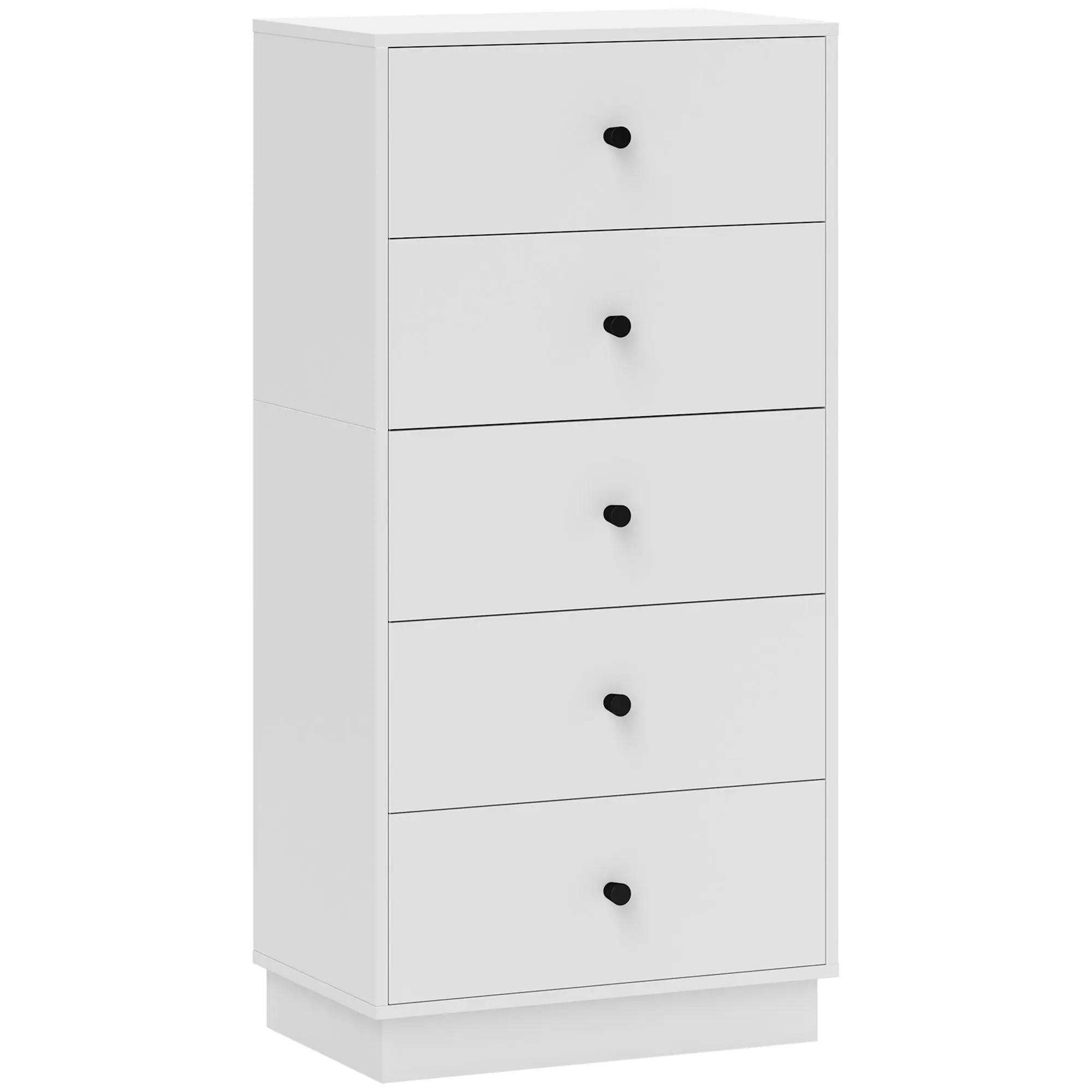 5-Drawer Bedroom Dresser, Modern Dresser with Round Handles, Tall and Slim Chest of Drawers for Entryway, Living Room, Kids' Room, and Hallway in Wood, 47x29x95 cm, White