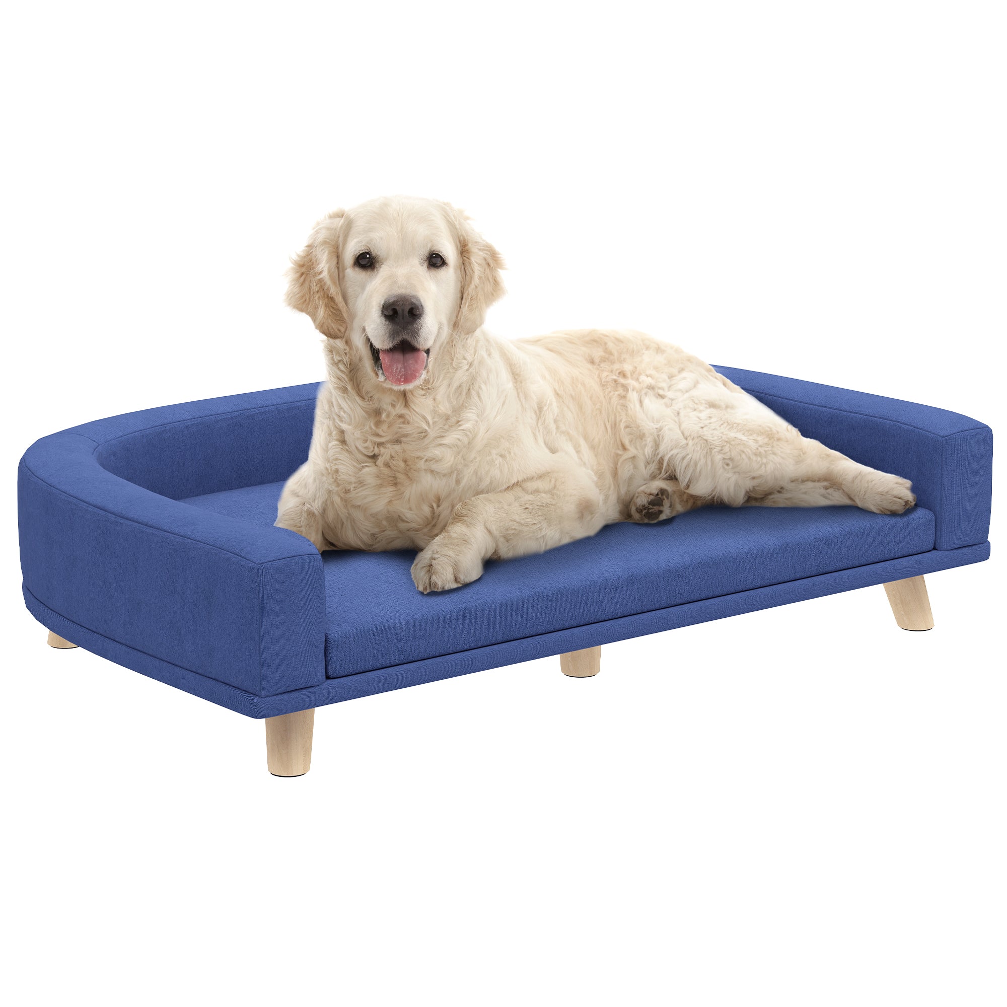 PawHut Hundesofa mit abnehmbarem und waschbarem Kissenbezug, skandinavischer Polyesterstoff mit Holzbeinen, 98 × 67 × 25 cm – Blau