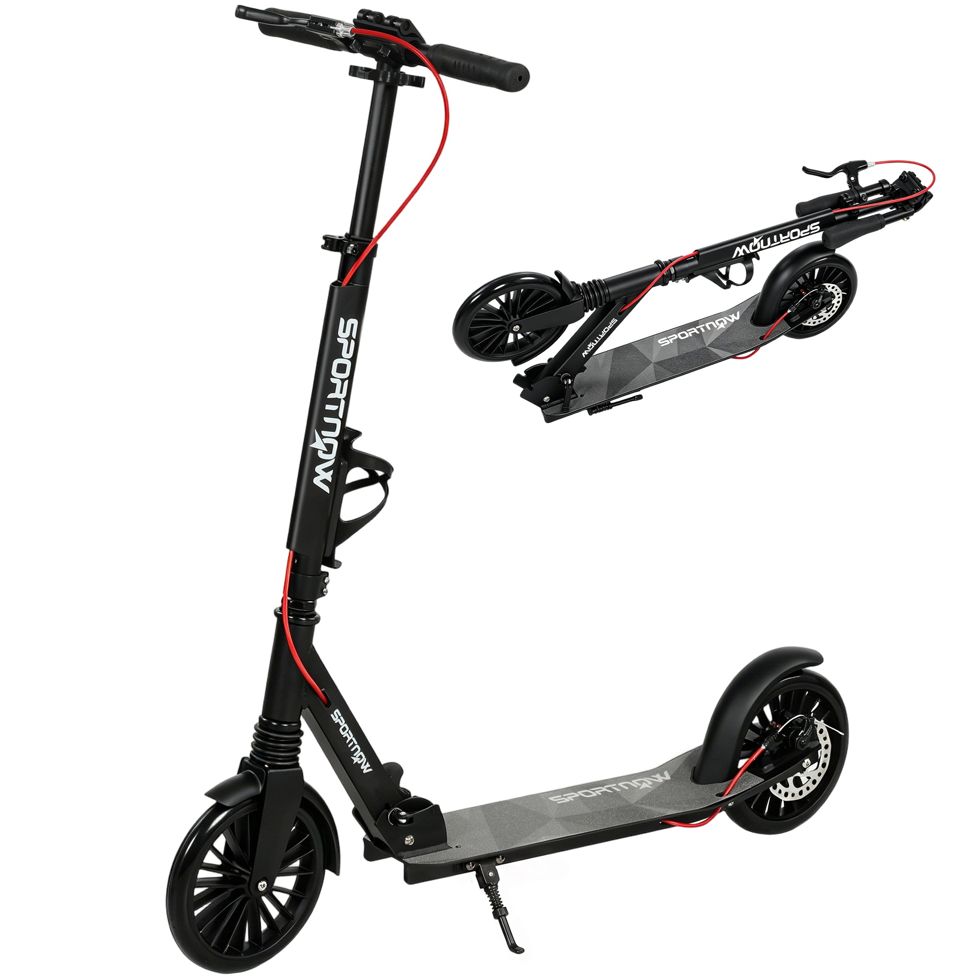 Trottinette urbaine réglable et pliable SPORTNOW — aluminium, roues 20 cm en PU, roulements ABEC-7, double freinage, porte-gobelet — jusqu'à 100 kg