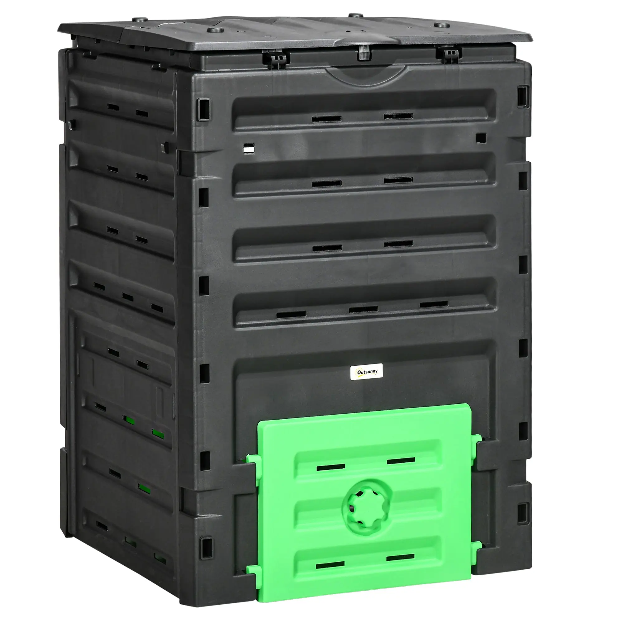 120 Gal (450 L) Garden Compost Bin – Durable PP, 80 Air Vents & 2 Sliding Doors, Black