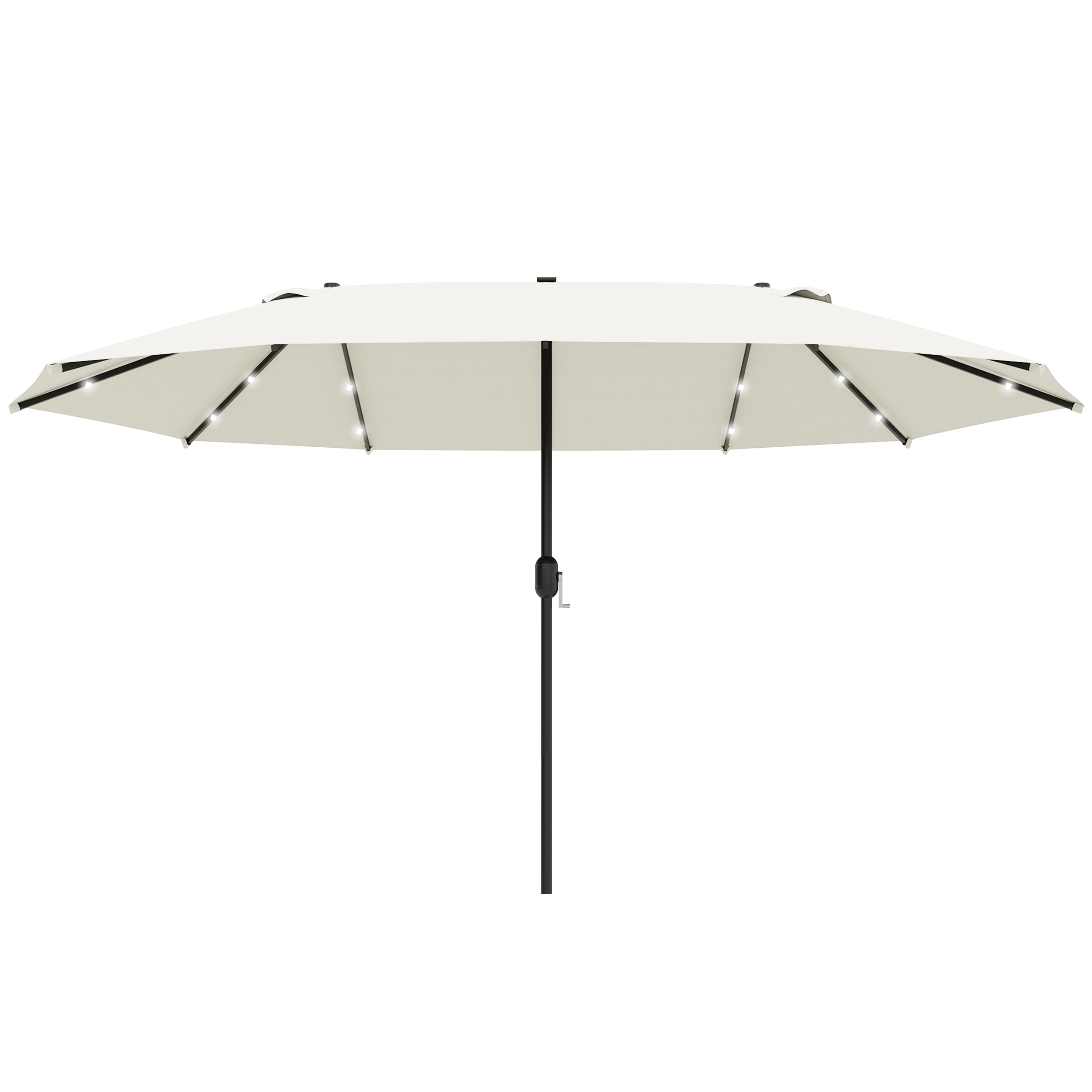 Sun Umbrella with LED Double Sun Umbrella 440 x 256 cm Garden Umbrella Market Umbrella Large Patio Umbrella with Hand Crank Oval Metal Cream White