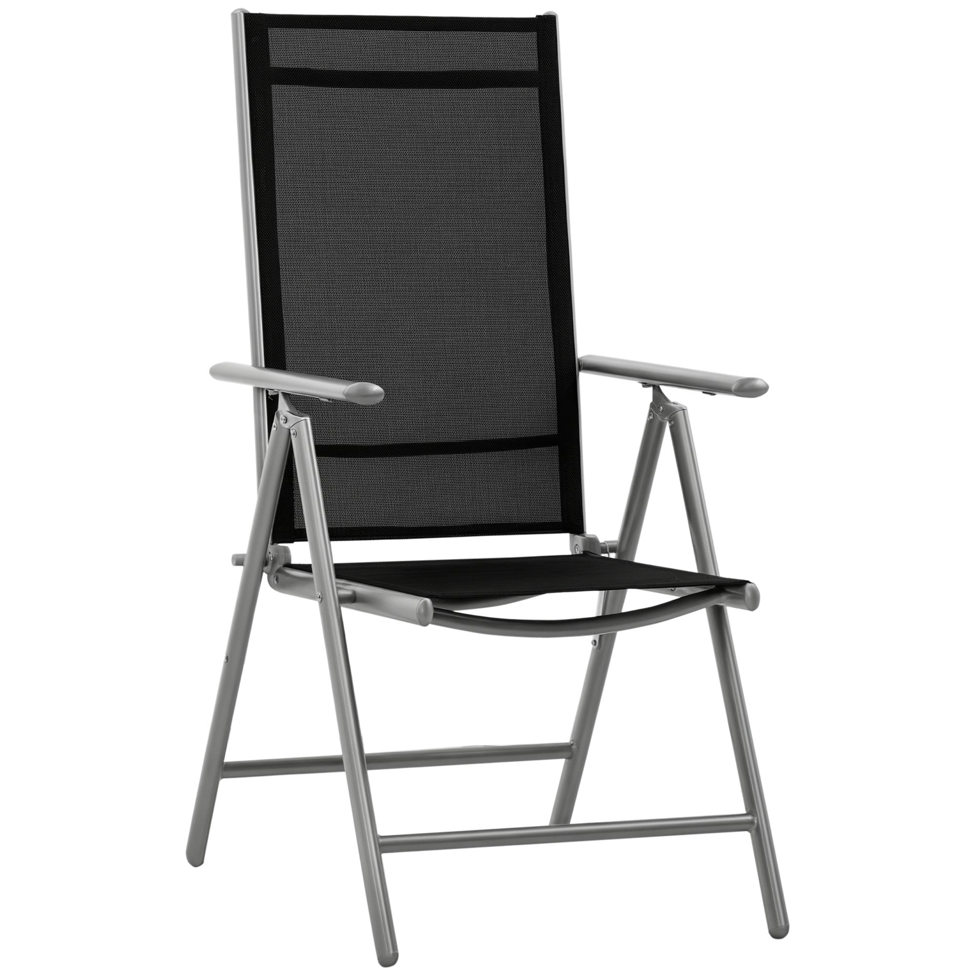 Outsunny Összecsukható Kerti Szék Alumínium és Textilén anyagból, 7 Állítható Szinttel, Fekete 65x55x85-105cm