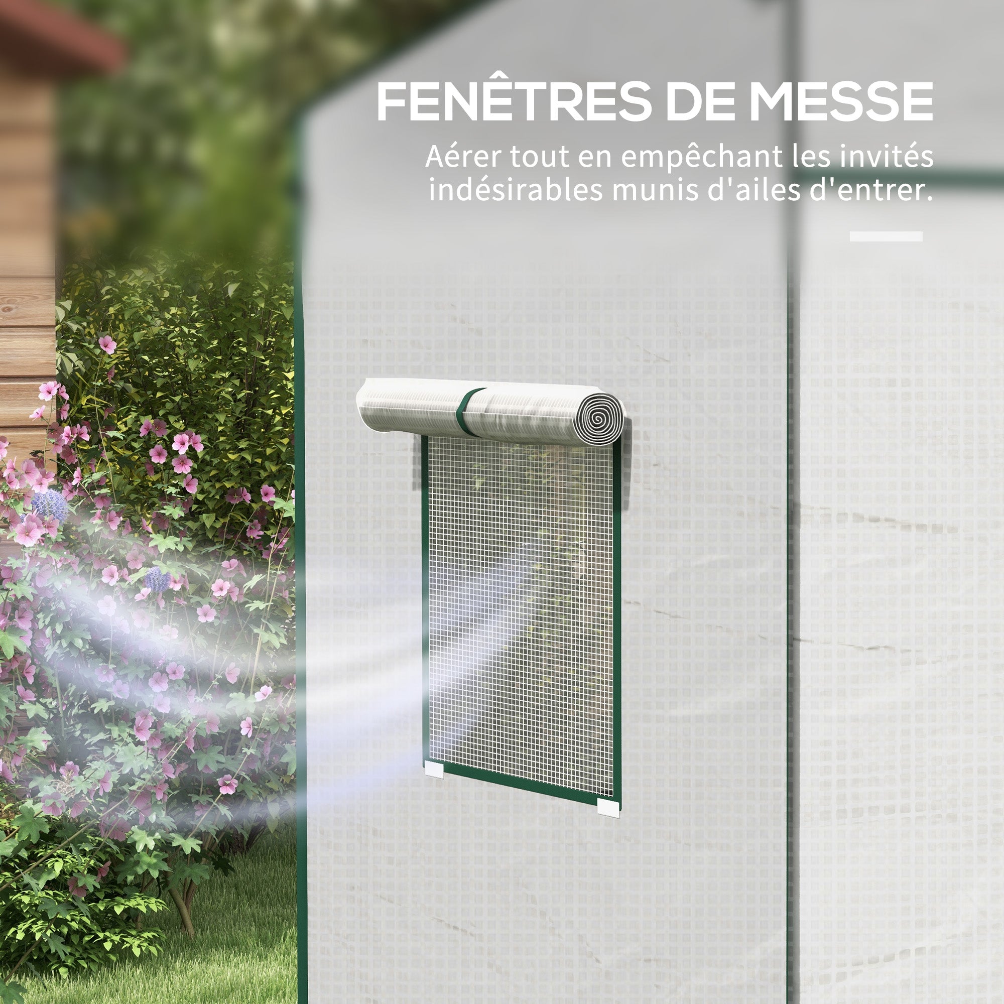 Outsunny PE Have-drivhus, Balkon-drivhus, Forstærket 140 g/m² Dække, Stålramme, Rulle-lukket Dør, 2 Vinduer, til Grøntsager, Planter, Blomster, Indendørs og Udendørs, 196x77x197cm, Hvid
