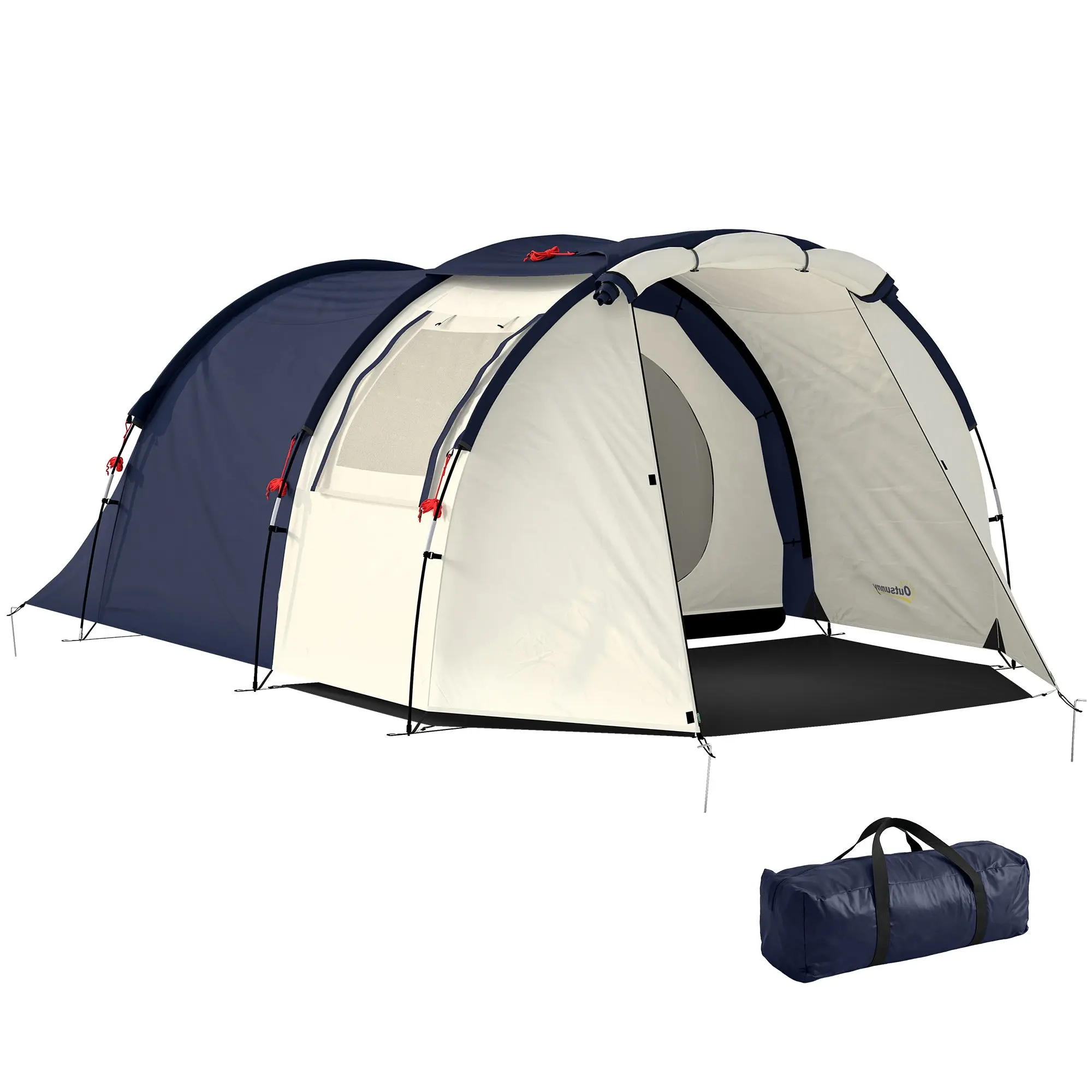 4 Person Tunnel Tent with Bedroom & Living Area, Family Camping Tent with 3000mm Waterproof Protection, Windproof Design, Carry Bag, Navy & Cream