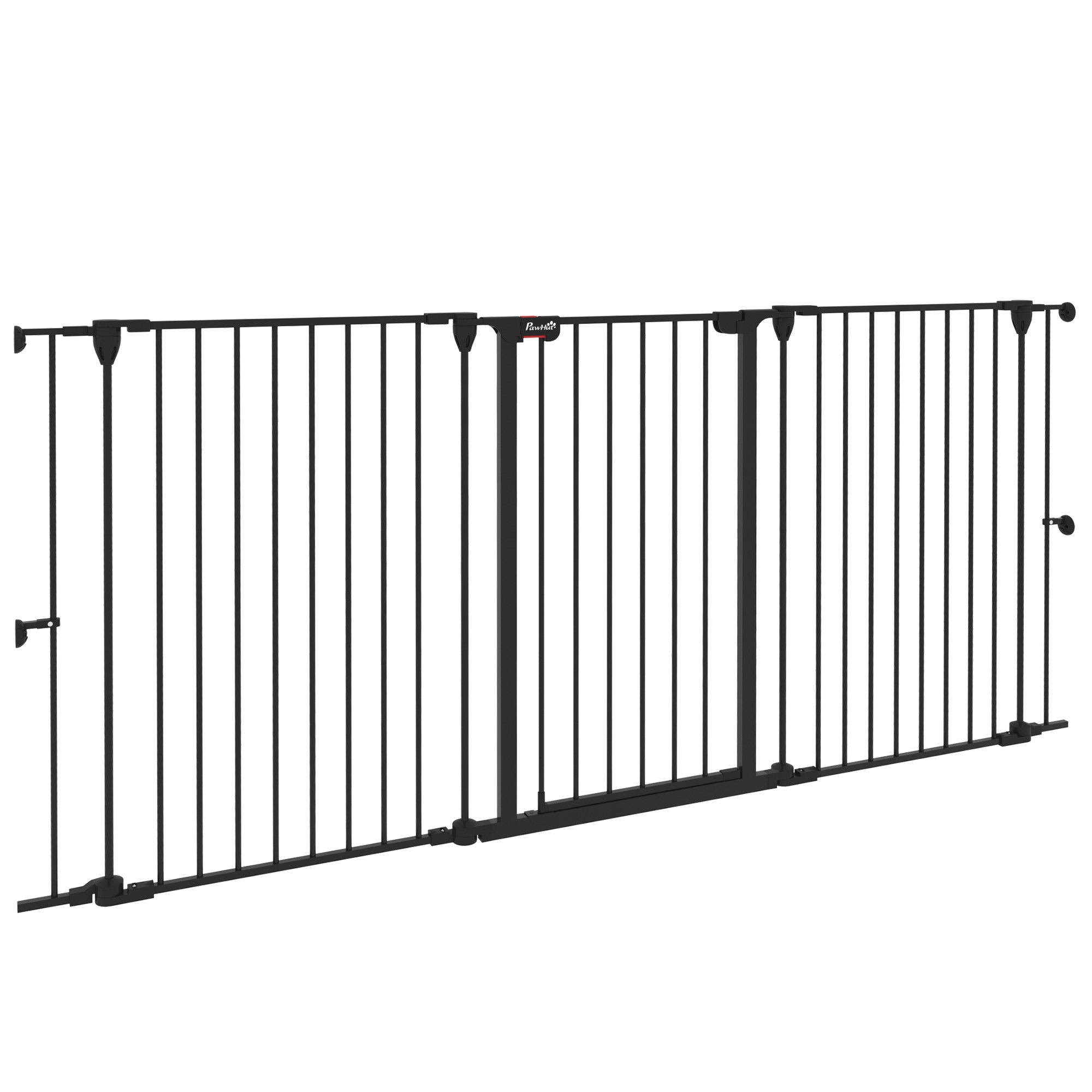 PawHut Stahl-Hundeschutzgitter 206x90 cm Tierzaun 3-teilige faltbare Tür mit Doppelverschluss und zusätzlicher Verriegelungsfunktion für Tür, Flur und Treppe Schwarz