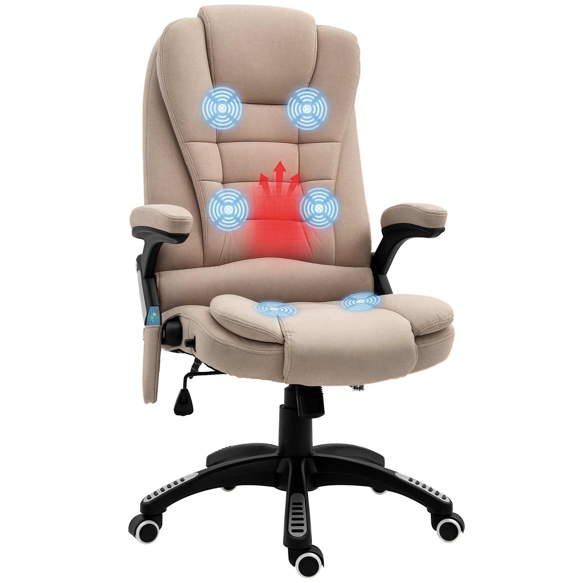 Office Chair with Vibration Massage, Ergonomic Desk Chair with Heating, Reclining Function, Height Adjustable Executive Chair with Remote Control, Side Pocket, Linen Look, Brown