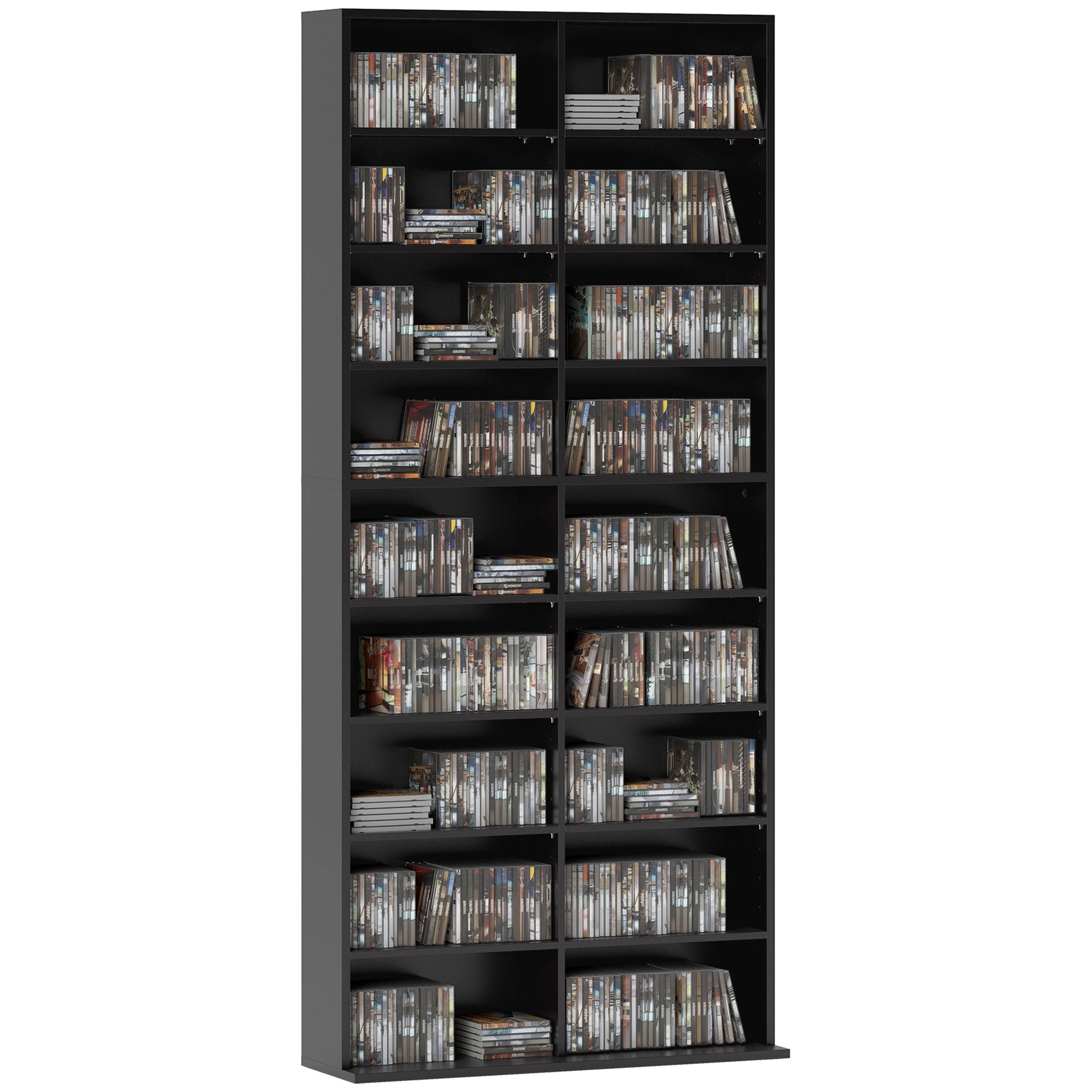 HOMCOM CD, DVD ir Blu‑ray laikymo bokštas – talpina iki 640 CD, 360 DVD arba 430 Blu‑ray diskų, reguliuojamos lentynos, juoda (78,5 x 24 x 175 cm)