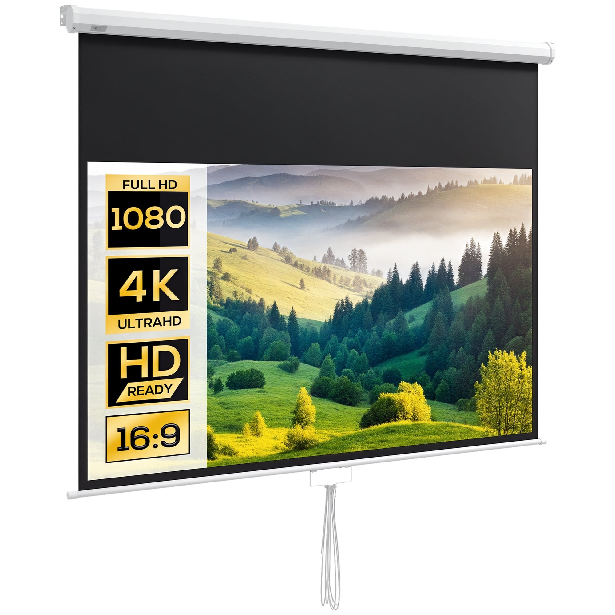 HOMCOM Проекторен екран 187 x 150 см 80 Инча 16:9 HD 4K Проекторен екран с ролетен механизъм за домашно кино или офис презентации