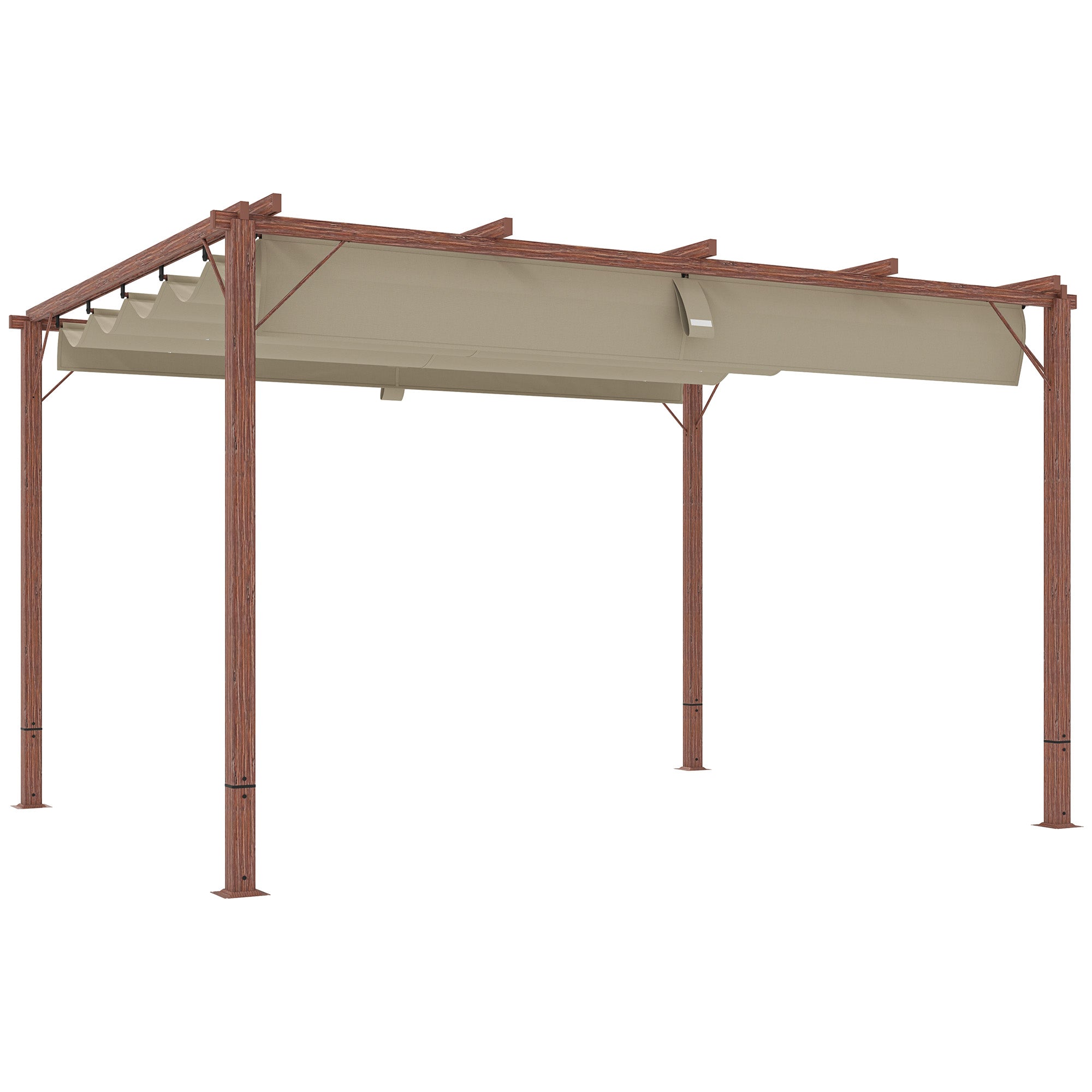 Pergola Outsunny приблизително 3x4 м - Градински павилион с магнитен под, алуминиев покрив за тераса и регулируем покрив, самостоятелен, UV защита 30+, за тераса и градина, естествено дърво