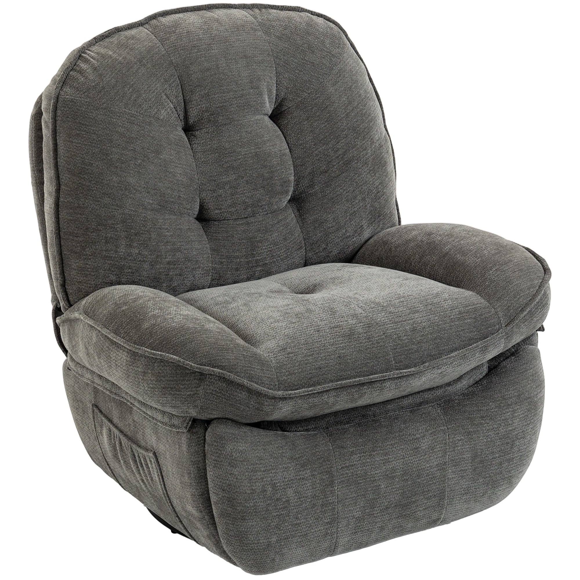 Fauteuil relax HOMCOM pivotant 360° et basculant, manuel en chenille, assise large, dossier haut, repose-pieds et poches latérales – Gris clair