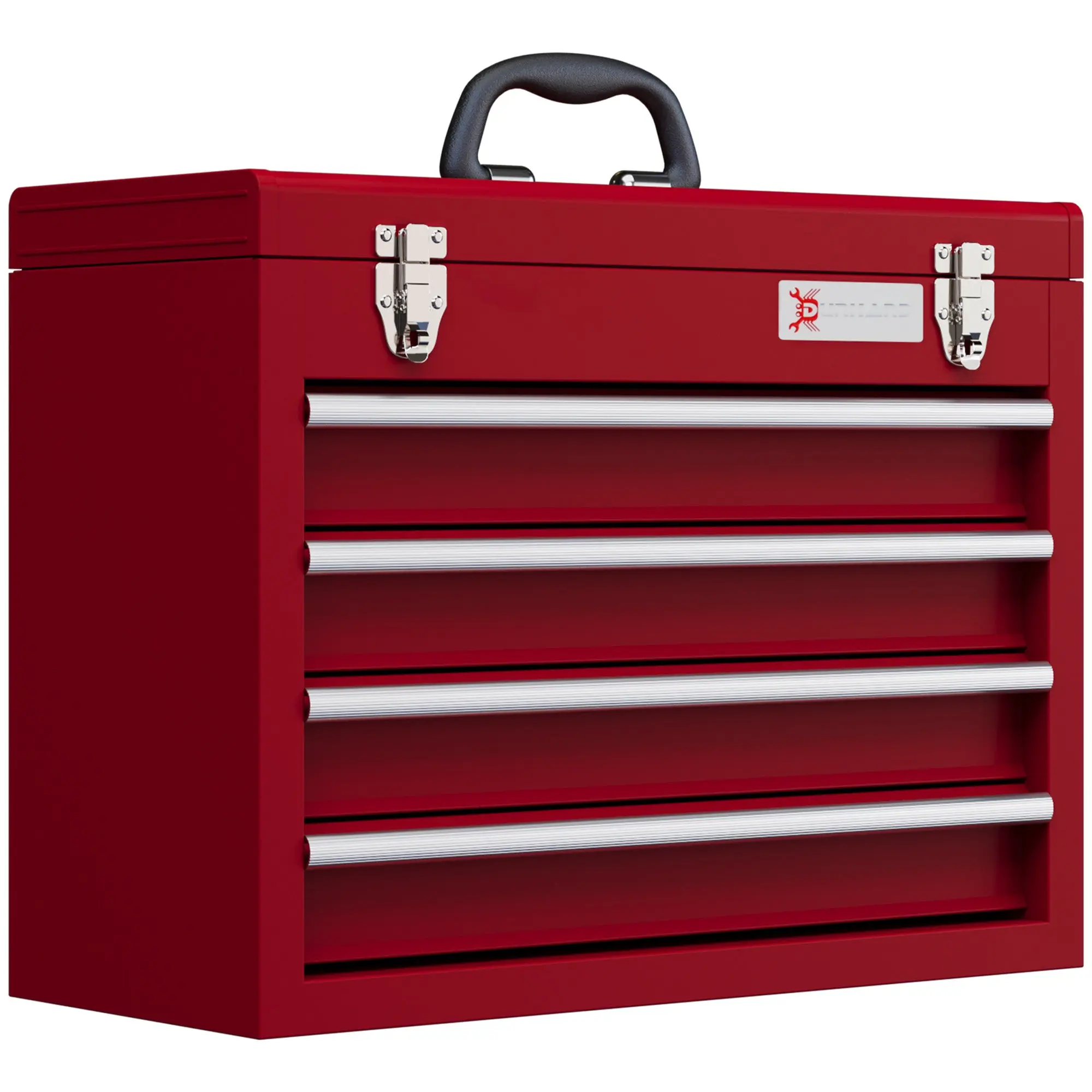 Empty Tool Chest, 51 x 22 x 39.5 cm Tool Box with 4 Drawers, Upper Storage Compartment, Handle, Tool Case with 2 Locks, Made of Steel, Red