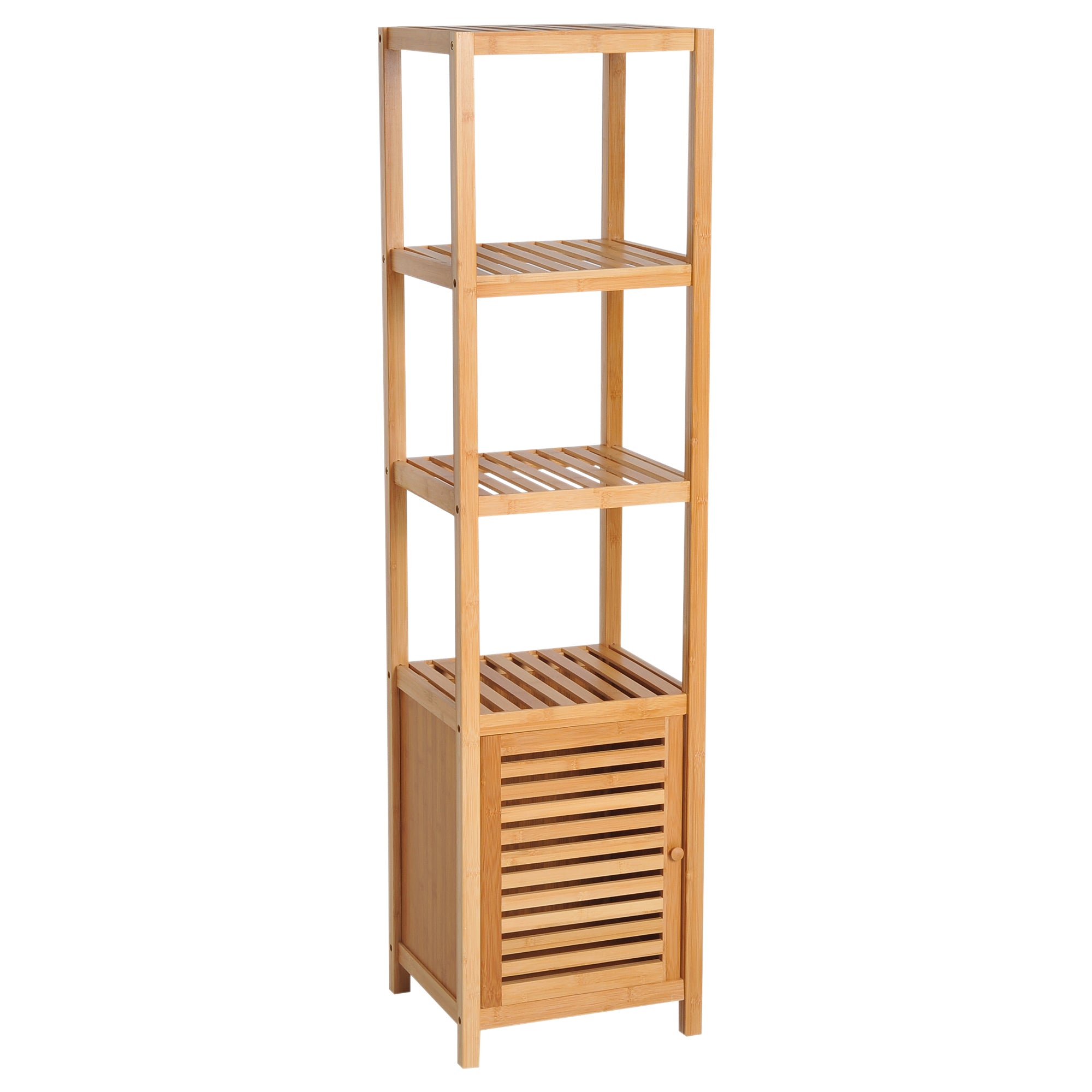 HOMCOM Badezimmerschrank schmal, Hochschrank Toilettenschrank mit 3 offenen Fächern, Badschrank Bambus für kleine Räume, Wohnzimmer, Badezimmer 36 x 33 x 140 cm Natur