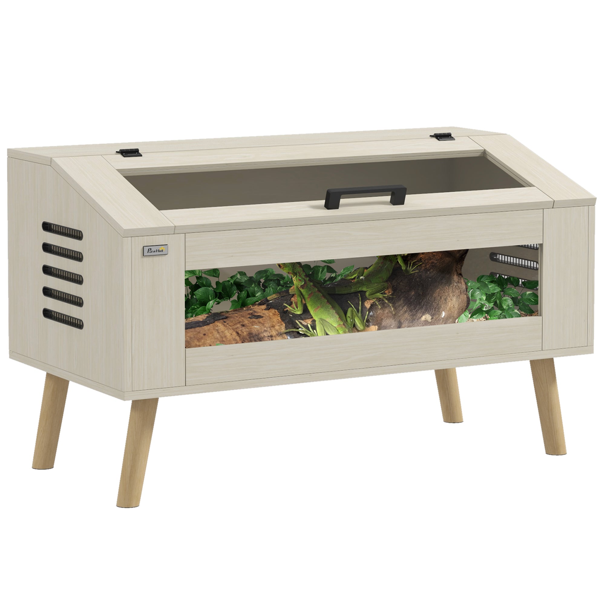 PawHut Terrarium για Ερπετά, Κουτί Σίτισης 140L με Θωρακισμένα Παράθυρα, Καπάκι, Πόδια, Κουτί Αναπαραγωγής Ερπετών για Αμφίβια και Αράχνες, Δρυς, 100 x 50 x 60 εκ