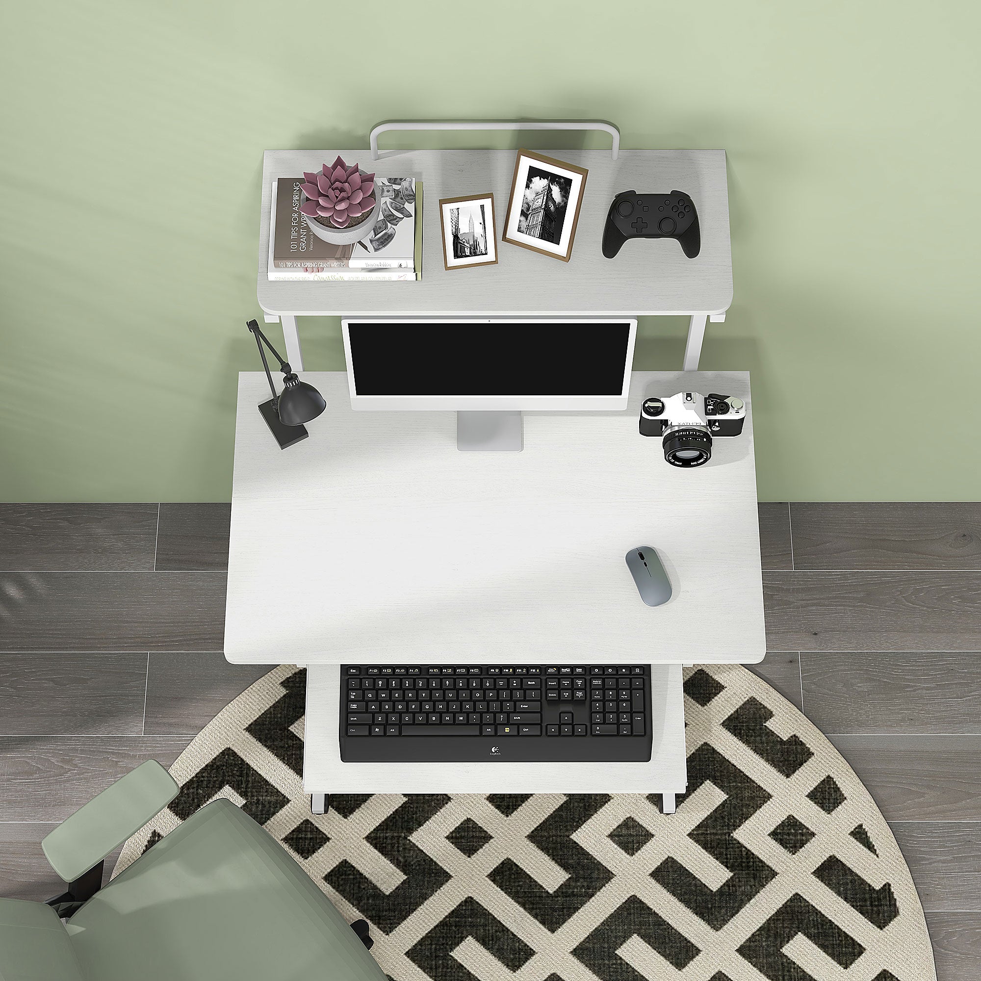 Computer Desk, Rolling Desk with Storage Shelves, Workstation and Keyboard Tray, Computer Table on Wheels, 80 x 50 x 130 cm, White