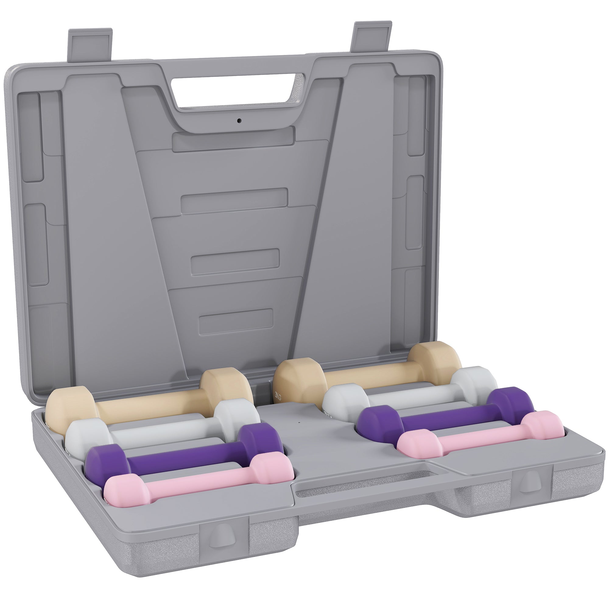 HOMCOM Hantel-Set — 4 Paare (0,5–2 kg), gusseiserne Hex-Hanteln mit Tragetasche