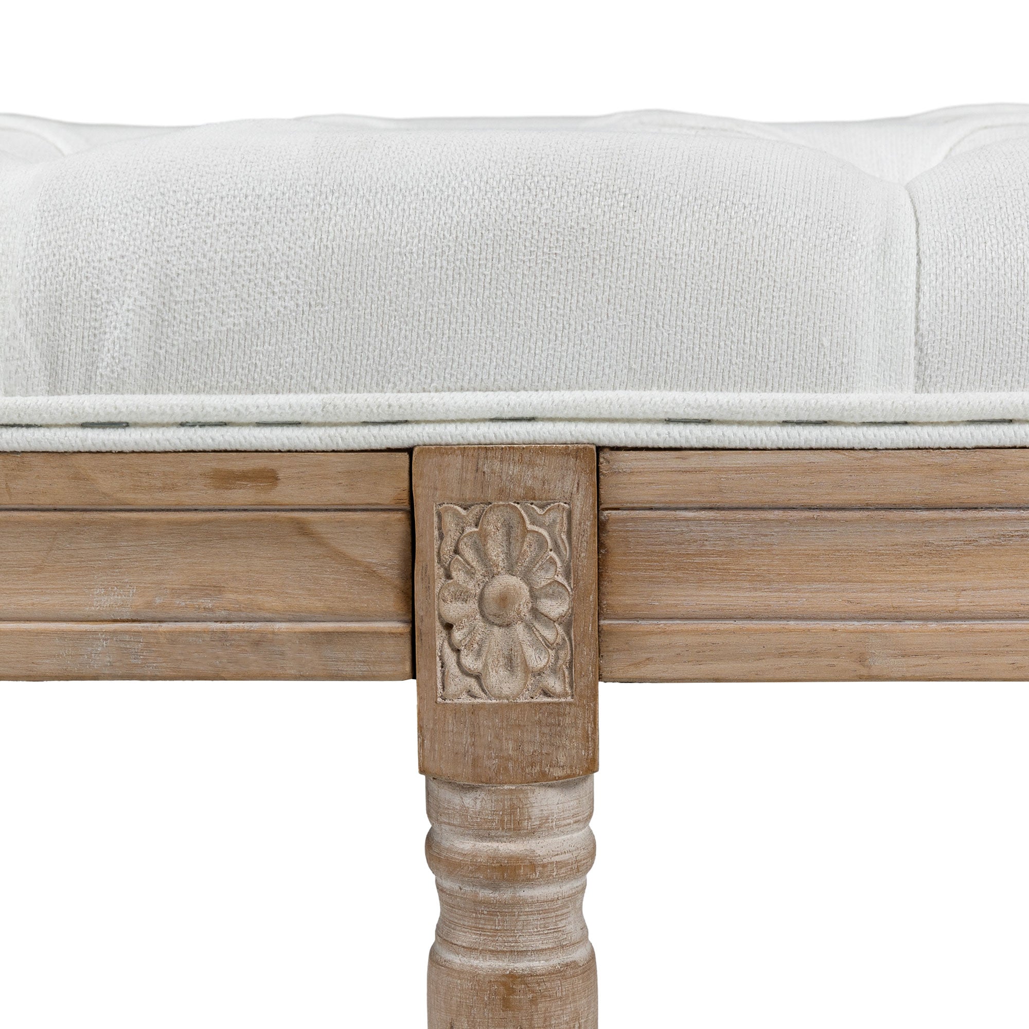 Banc de Lit HOMCOM Rembourré Style Vintage Français avec Tissu Aspect Lin et Pieds en Bois Massif Crème