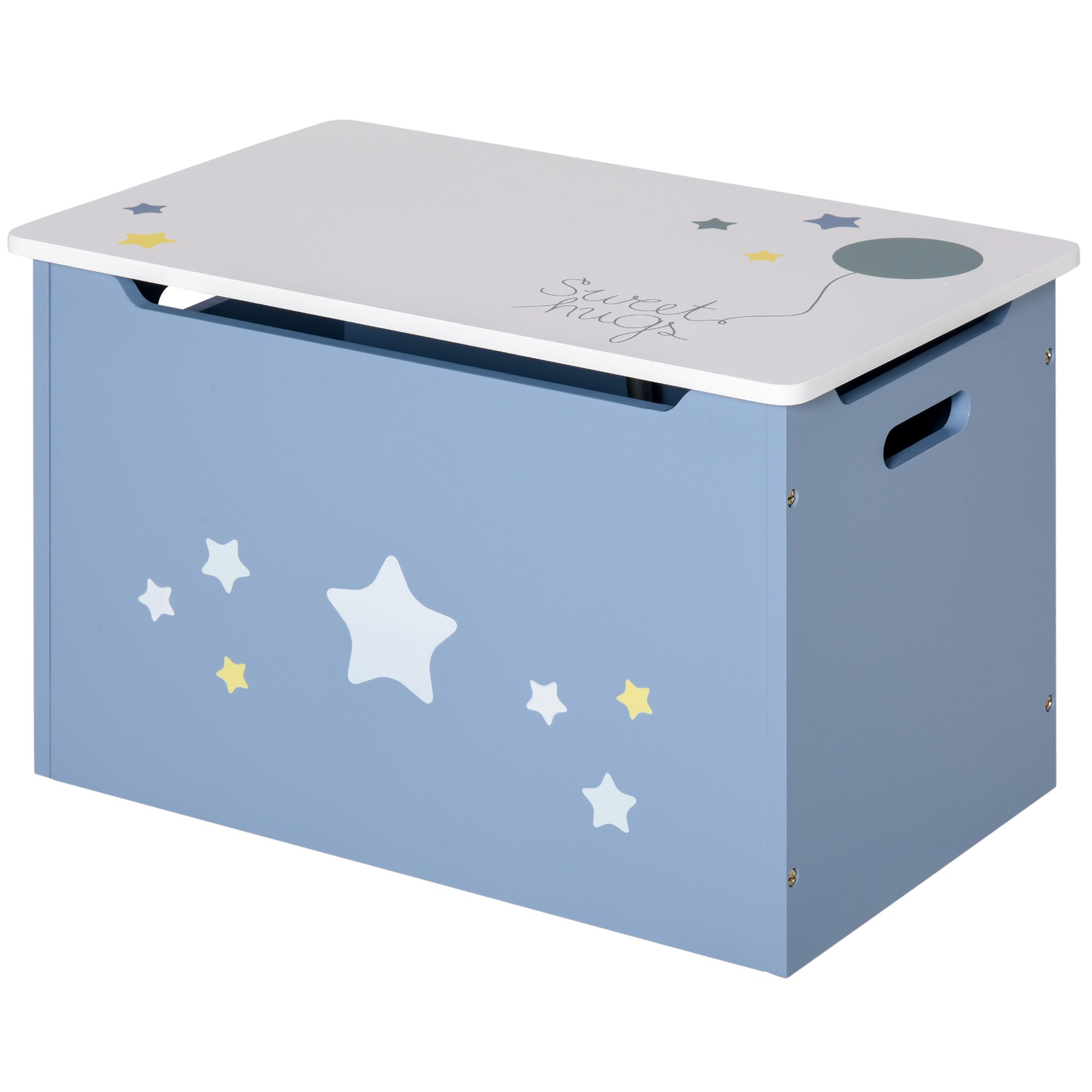 HOMCOM Koka Rotaļlietu Kaste Sols Zilā un Baltā Krāsā, Bērnu Istabas Sols 55 x 34 x 35.5 cm