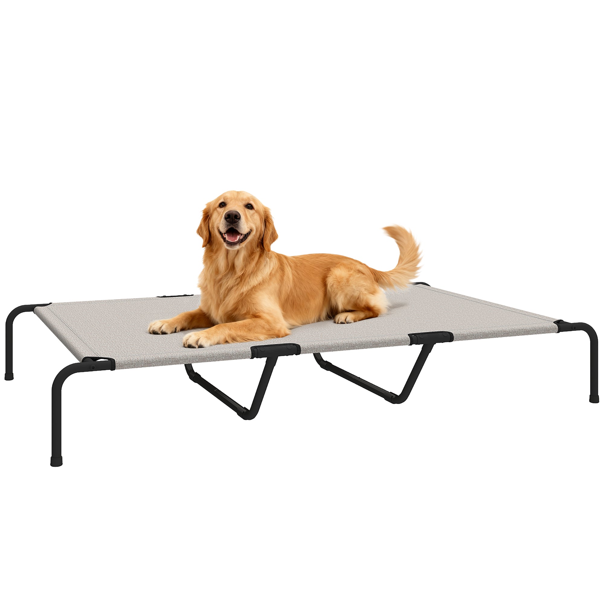 Outdoor Dog Lounger — Elevated Bed for Large Dogs, Cooling Pet Cot with Steel Frame and Breathable Mesh, Portable for Outdoors & Camping — 60 x 37 x 9 in (152 x 94 x 23 cm), Beige