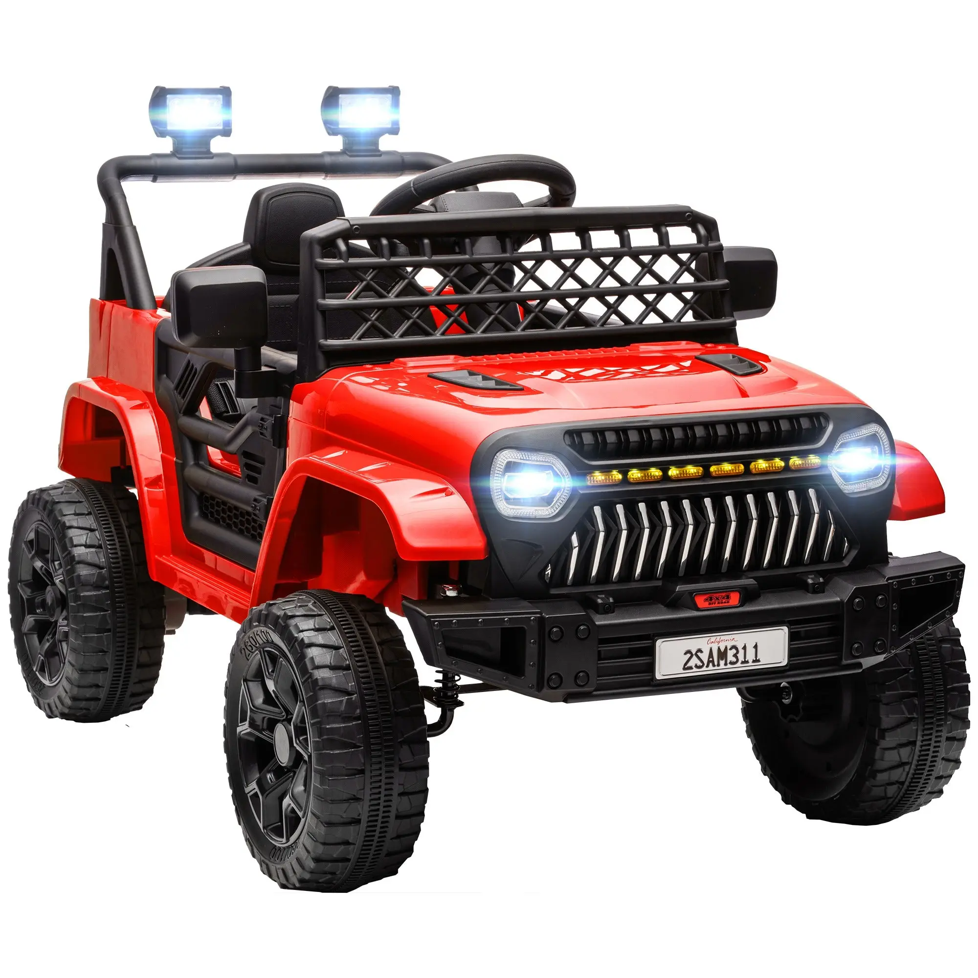 Electric Car for Kids 3+ Years Old 12V Kids' Electric Car with Remote Control Adjustable Speed USB Headlights Horn Red