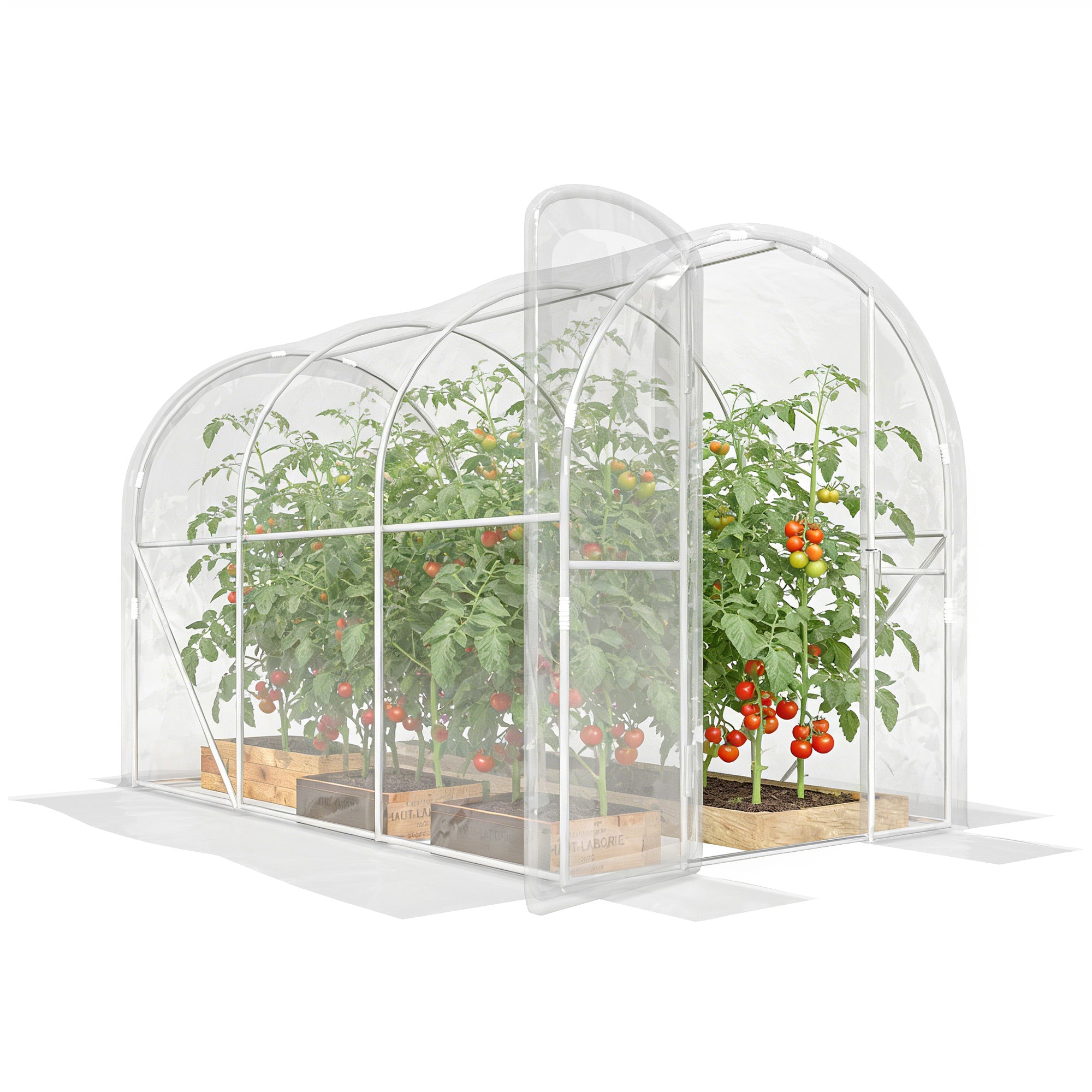 Outsunny tunnelkas 3 x 2 x 1,95 m, 6 m², 150 g/m² UV-bestendige PE-afdekking met scharnierdeur — Voor groenten, planten en bloemen