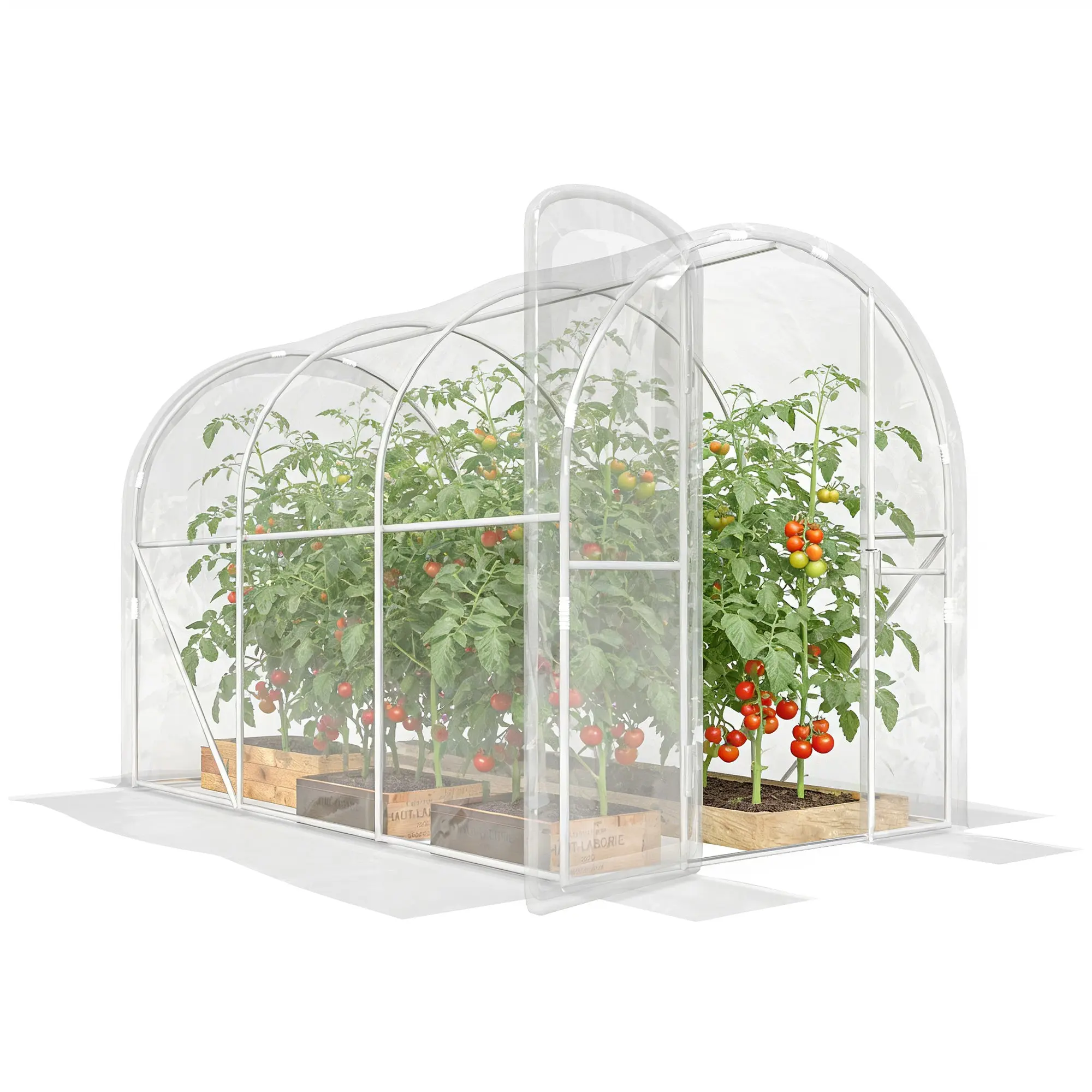 Tunnel Greenhouse 3 x 2 x 1.95 m (9.8 x 6.6 x 6.4 ft), 6 m2 (64.6 sq ft), 150 g/m2 UV PE Cover with Hinged Door — For Vegetables, Plants & Flowers