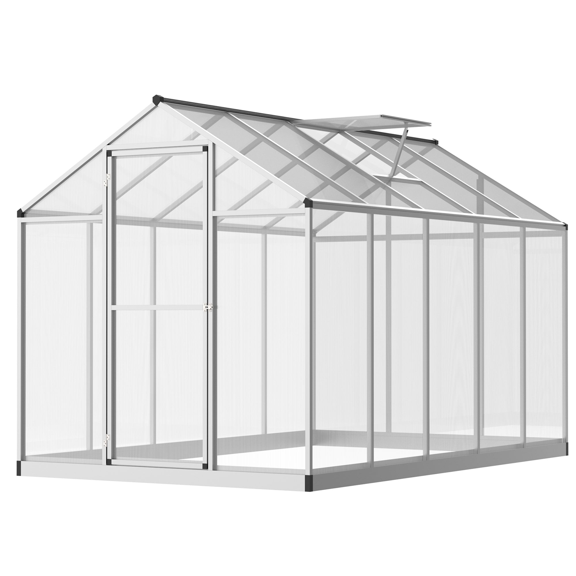 Outsunny Aedade Kasvuhoone 3 x 2 m Alumiinium Polükarbonaat 5.5m² Alus Ventilatsiooniaken Lukustatav Uks