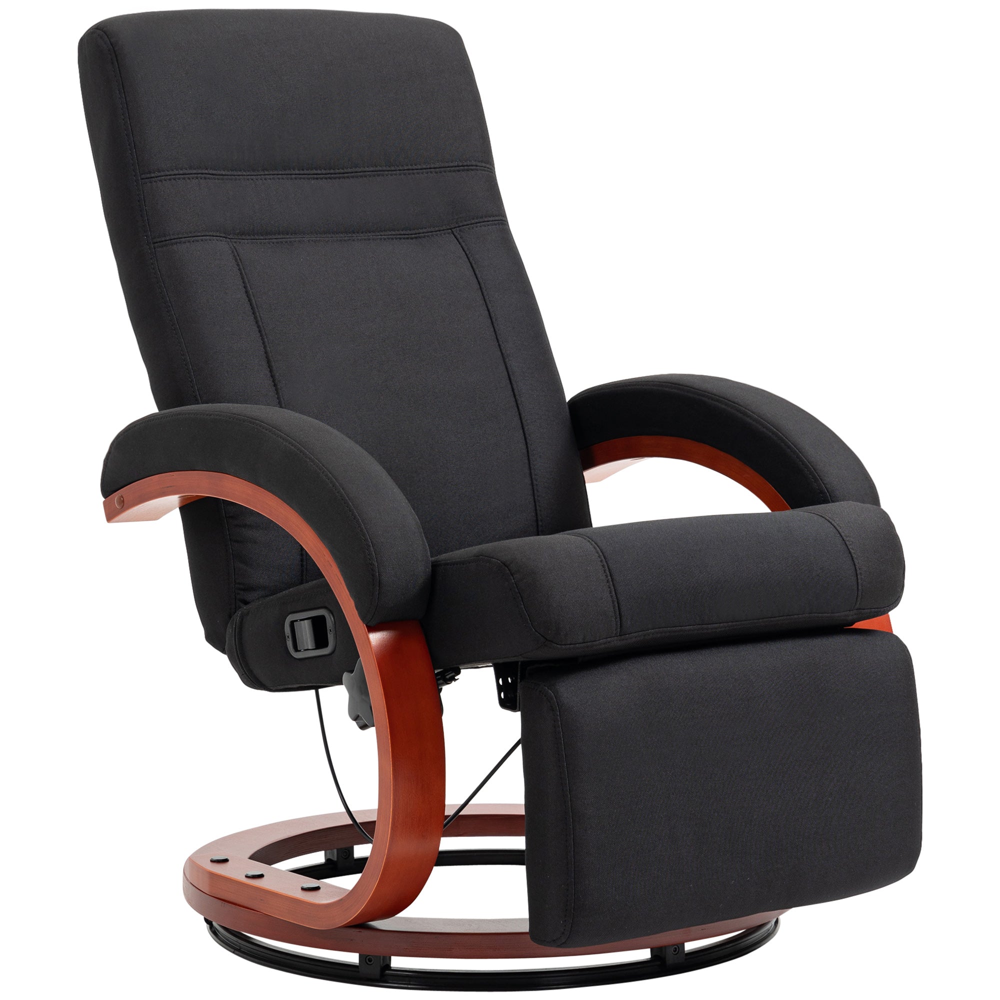 HOMCOM Relaxsessel mit Fußstütze – Hochlehner TV-Sessel, ergonomische Armlehnen, Eukalyptusholz-Gestell, Leinenoptik-Bezug, Relaxfunktion für Wohn- & Schlafzimmer (Schwarz)