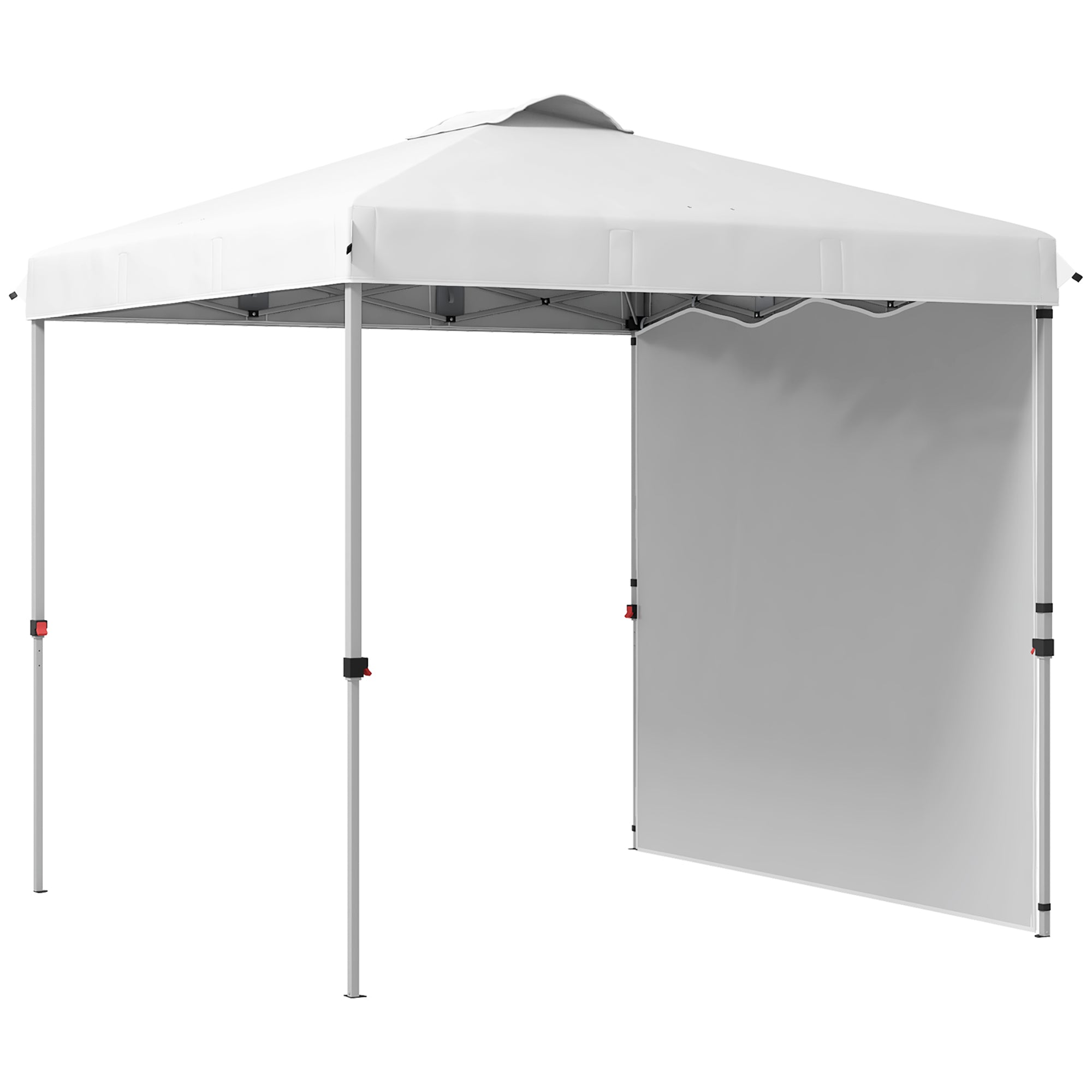 Outsunny Saliekamais Telts 2.5x2.5 m Dārza Paviljons ar 1 Malu Sienu, Augstums Regulējams 3 Līmeņos, Anti-UV, Ūdensizturīgs un Smilšu Maisu Virsējs Āra Sākotnējiem Pasākumiem Balts
