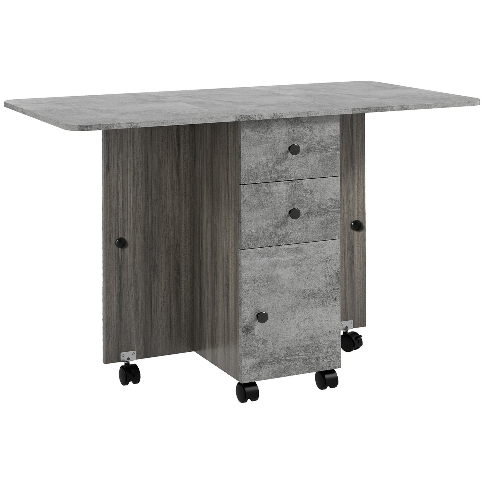HOMCOM Klapptisch für die Küche, Klappbarer Esstisch mit 2 klappbaren Tabletts, 2 Schubladen, 1 Schrank und 1 Ablage, 120 x 60 x 76,5 cm - Grau
