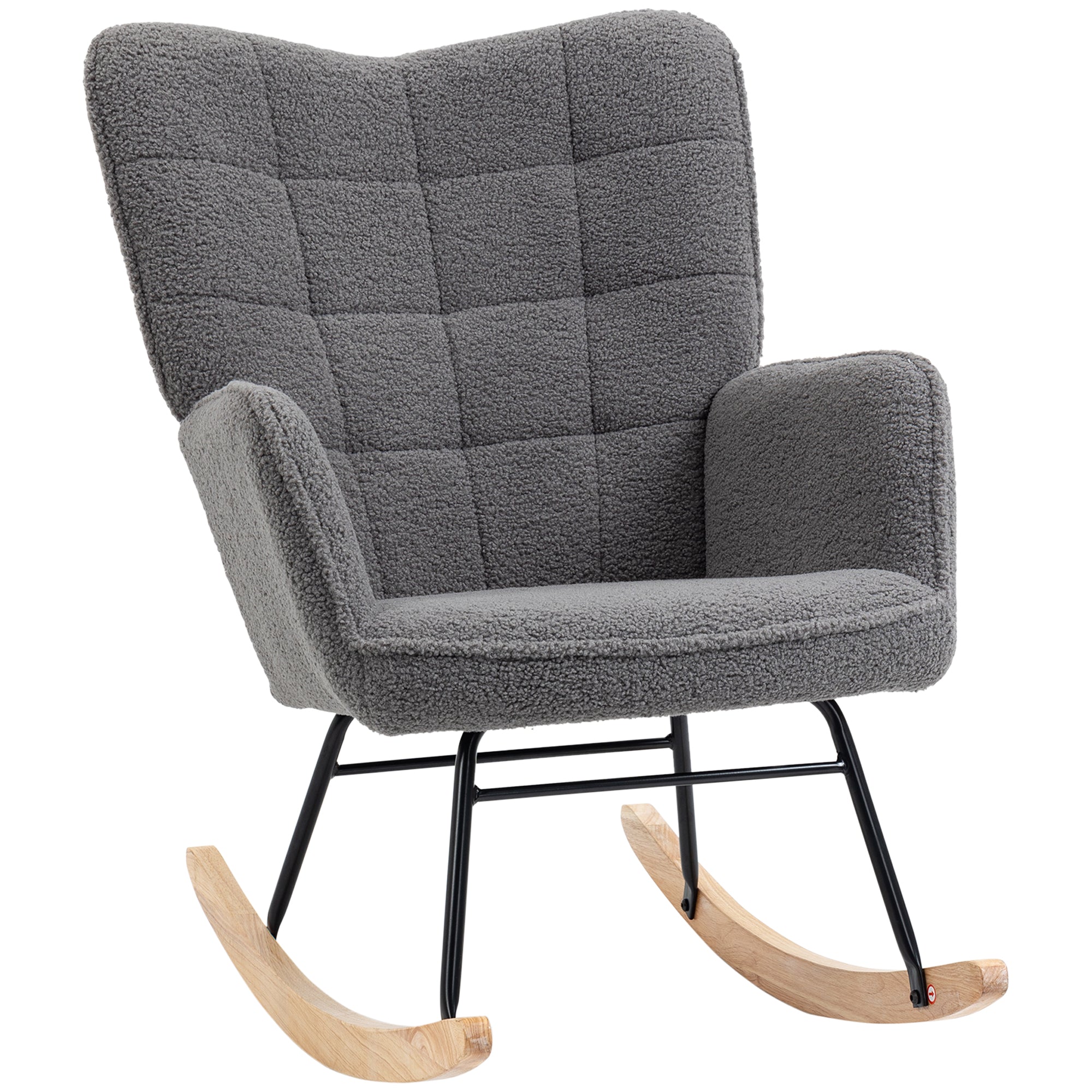 Rocking Chair — Padded Armchair with Berber Fleece Upholstery, Wooden Rockers, Ergonomic Back & Arms, for Living Room & Bedroom, Supports up to 265 lb, Dark Gray