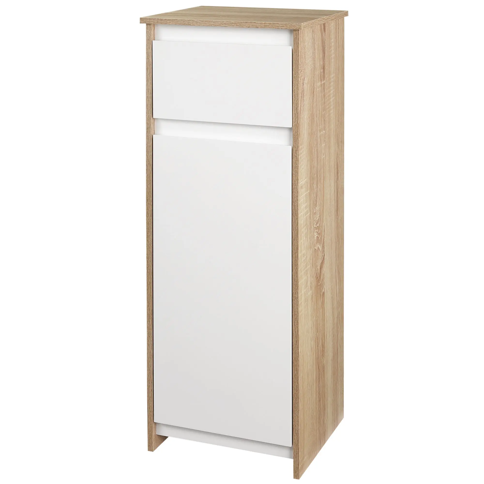 Bathroom Low Cabinet Wooden Auxiliary Furniture with Drawer and Cabinet with 2 Shelves for Living Room Bedroom Kitchen 32.6x30x90 cm Natural and White