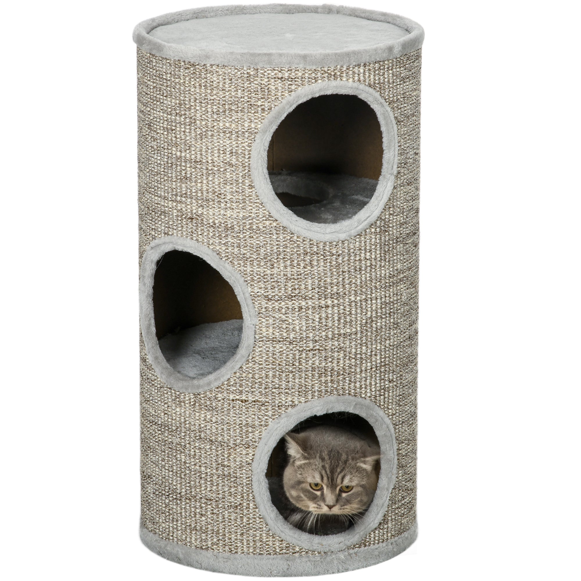 Scratching Barrel 70 cm High ? 38 cm Three-Story Cat Barrel with Plush Edge, Cat Cave, Scratching Post for Small Cats, Gray