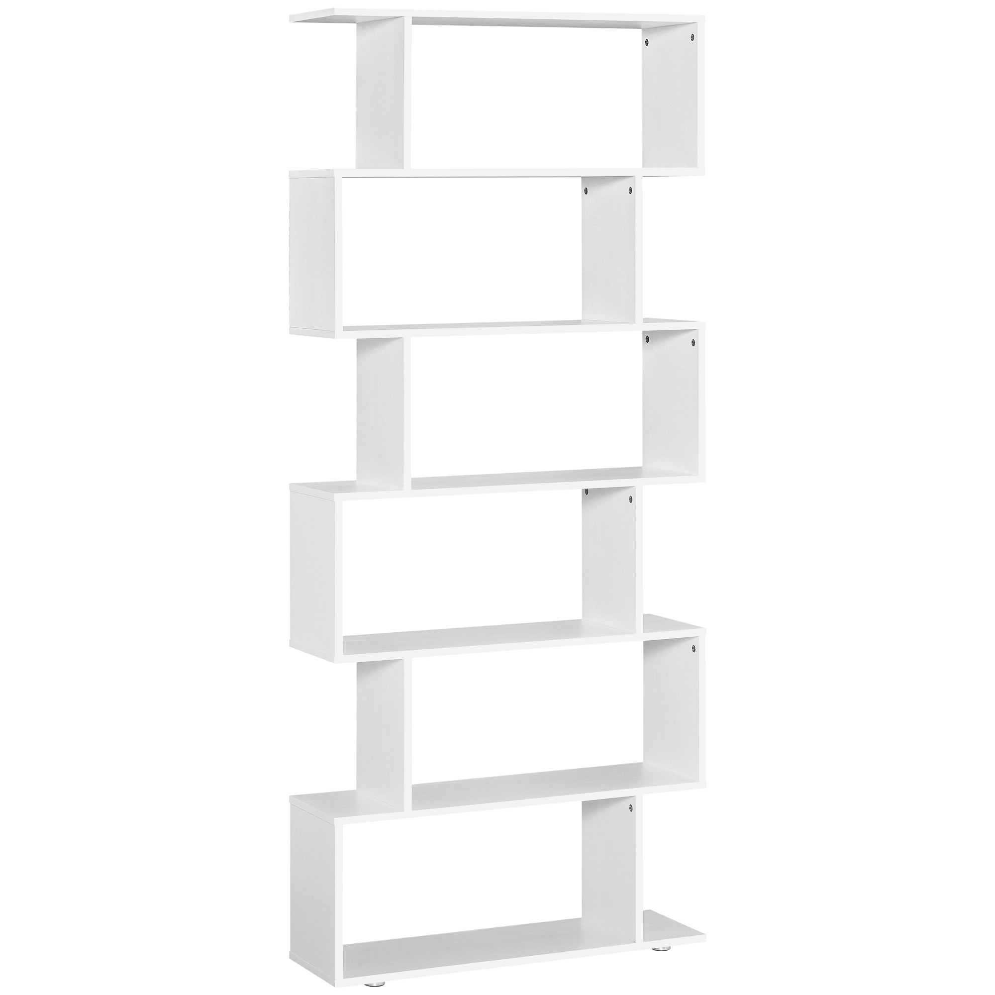 HOMCOM 6 Polcos Könyvespolc Fa S Álformában 80x24x191 cm Fehér