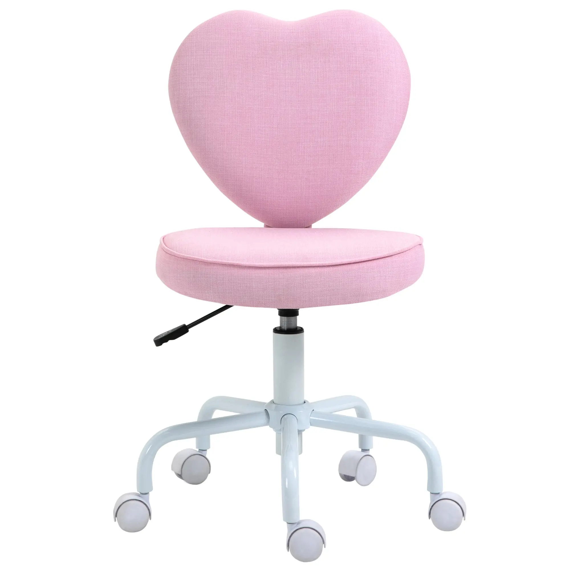 Chair Office Chair Swivel Chair Computer Chair Seat Height Adjustment for Young Users and Small Ones for Learning and Playing Cute Heart-Shaped Padding Pink Linen Fabric 40 x 50 x 79-89 cm