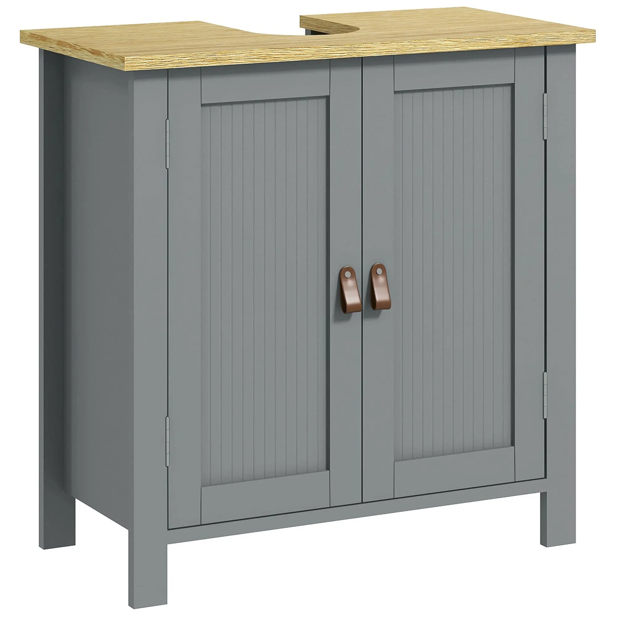Under Sink Bathroom Cabinet, Bathroom Vanity Unit, 2 Doors, Adjustable Shelf, 2 Shelves Inside, PU Handles, 60 x 30 x 60 cm, Gray