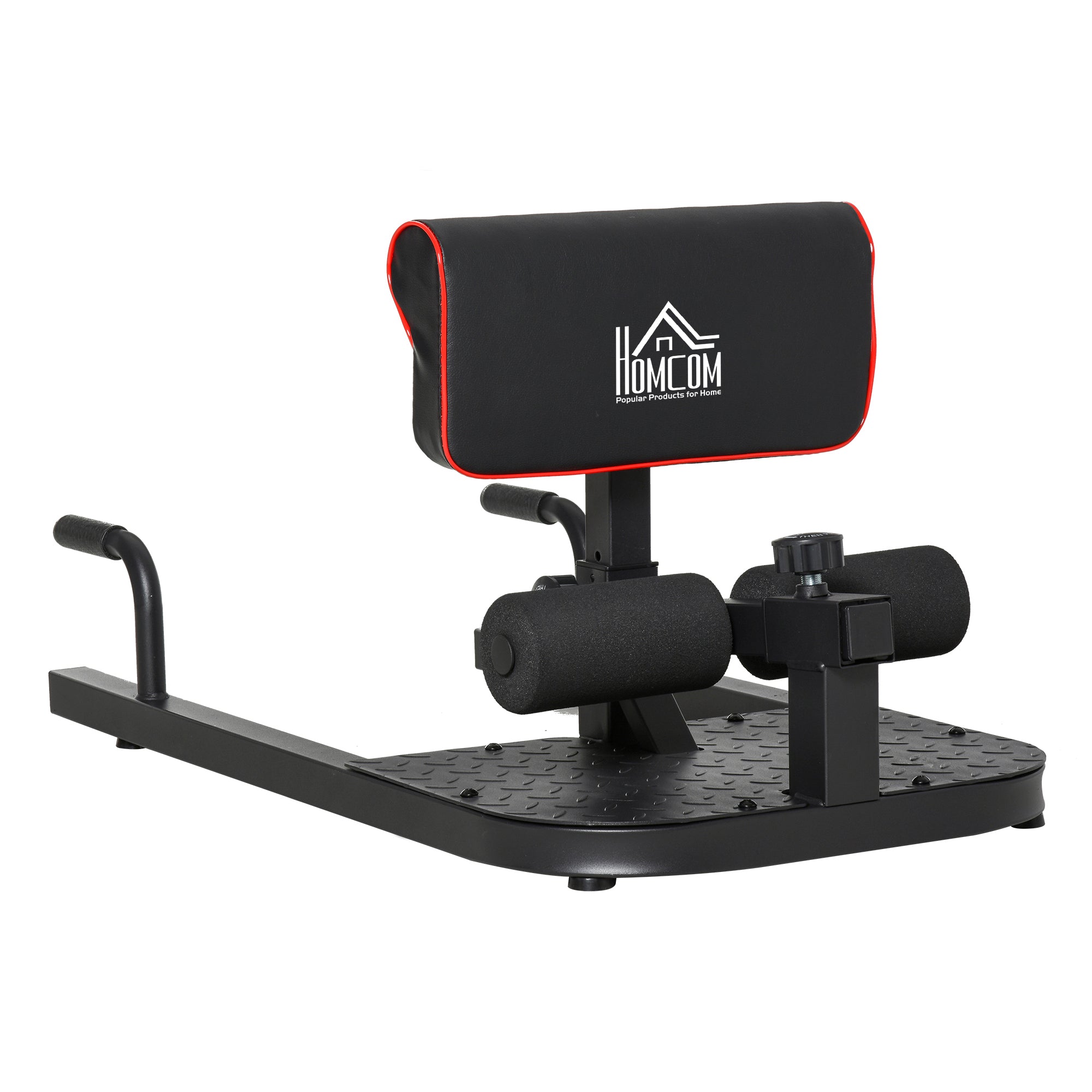 HOMCOM Sissy Squat Leg Trainer - Абдоминален и глутеус треньор 3 в 1, регулиращ се до 120 кг, стомана, черен, 50 см x 97 см x (44.5-56.5) см