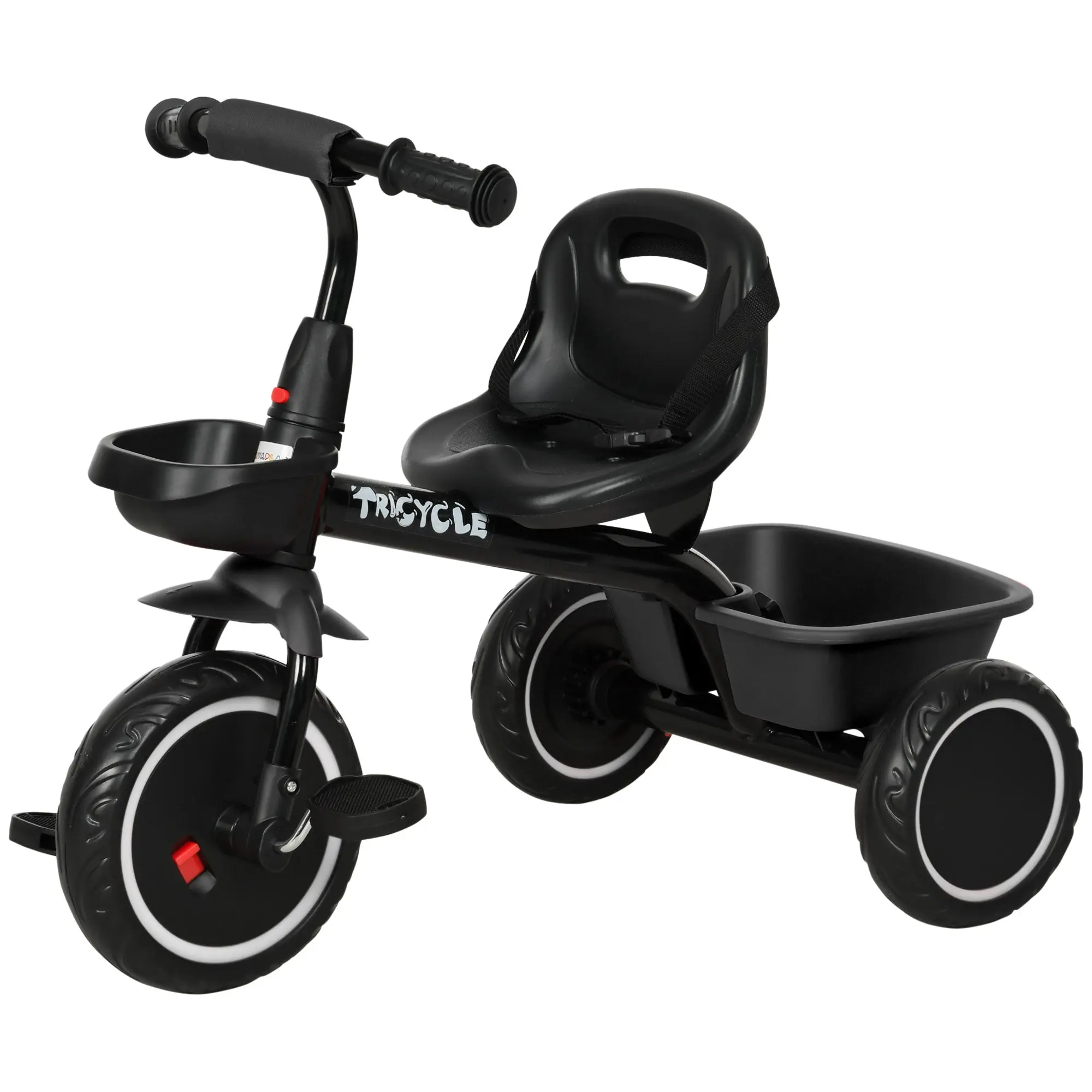 Convertible Tricycle for Children with Adjustable Seat - Pedals - 2 Baskets - Safety Belt - for Children aged 2 to 5 years old - Black