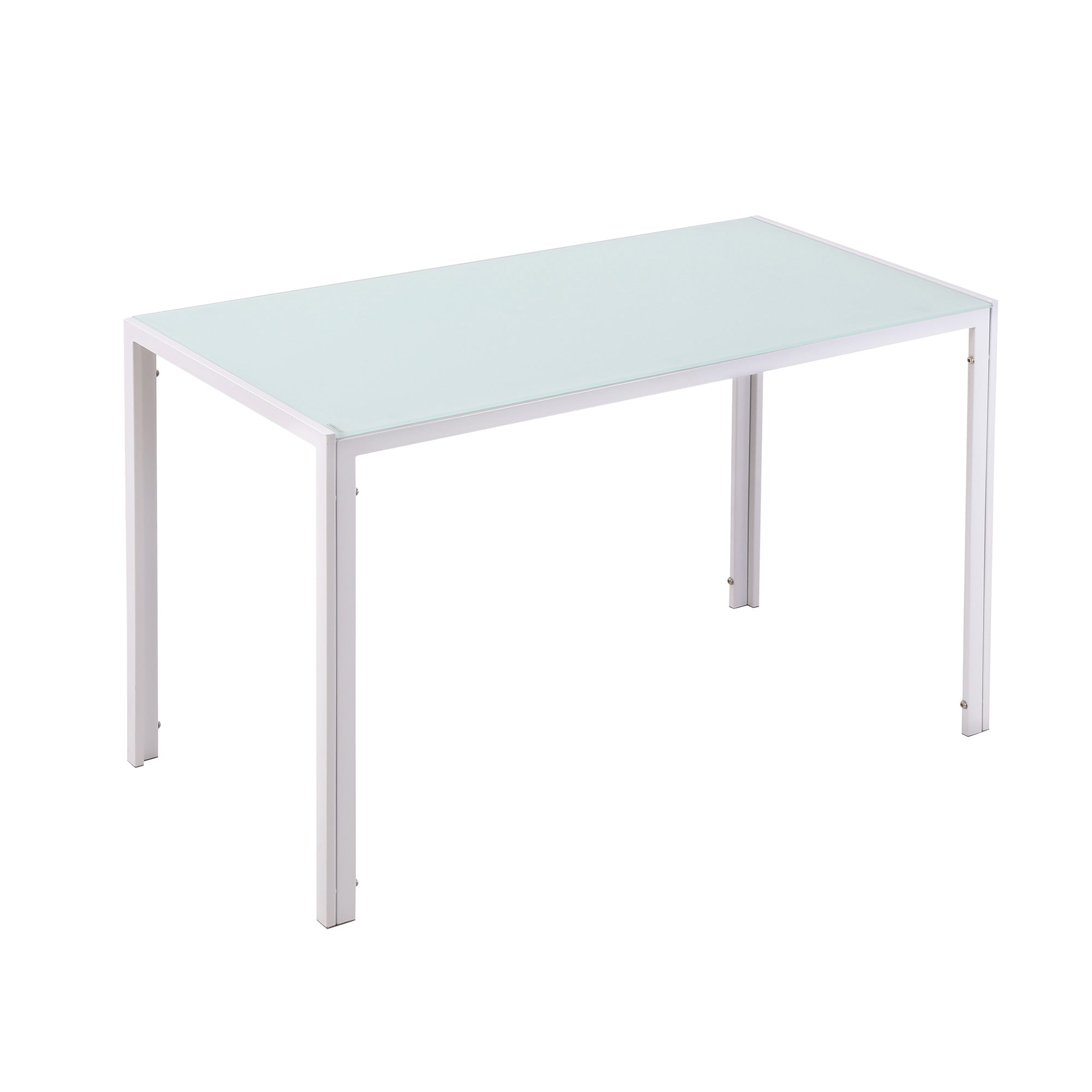 HOMCOM Skleněný Jídelní Stůl Obdélníkový pro 4-6 Osob s Metalickými Nohami Multifunkční do Kuchyně a Obývacího Pokoja 120x60x75 cm Bílý