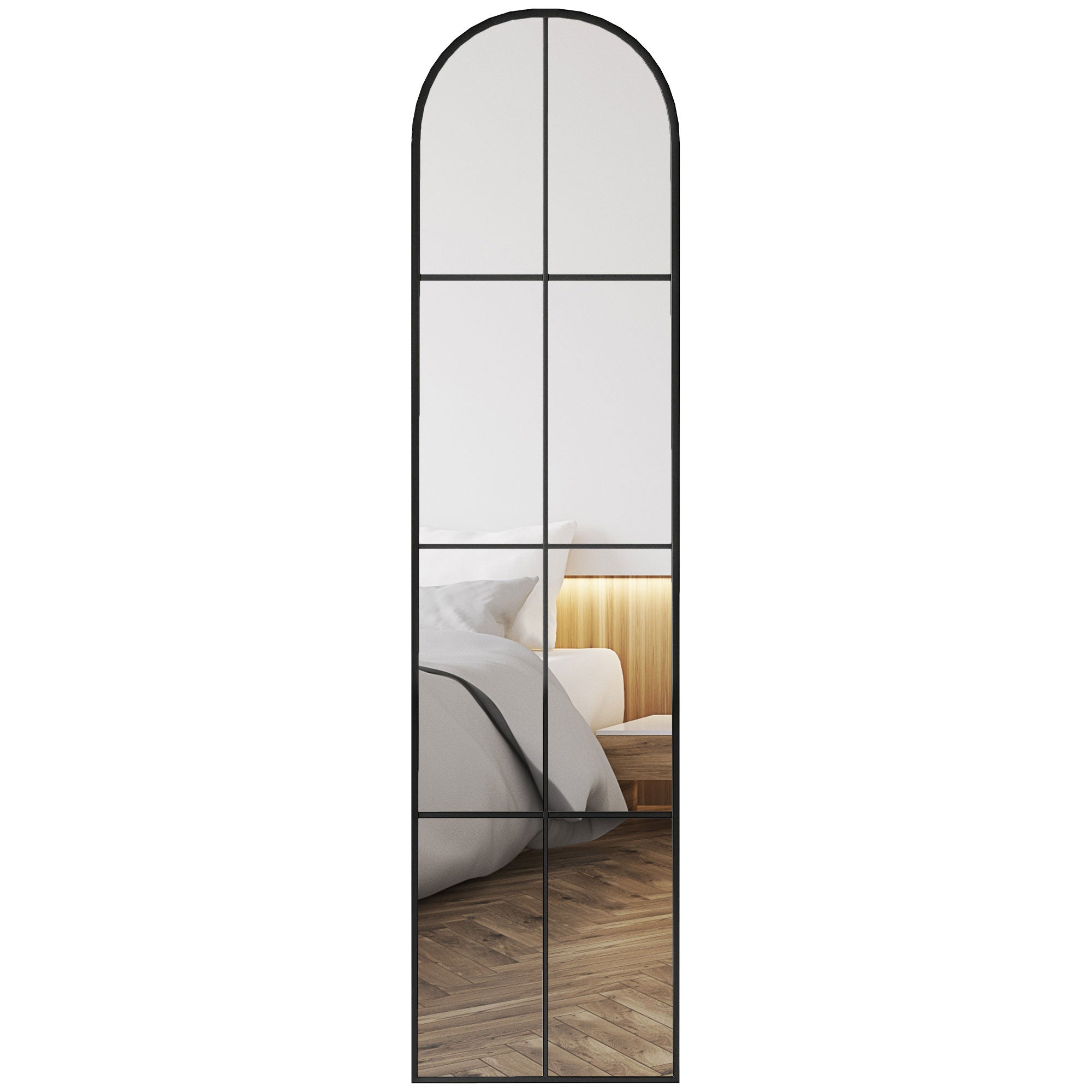 HOMCOM Dekoratívne nástenné zrkadlo 40x160 cm Kovové zrkadlo v štýle okna pre obývačku, spálňu a vstupnú chodbu