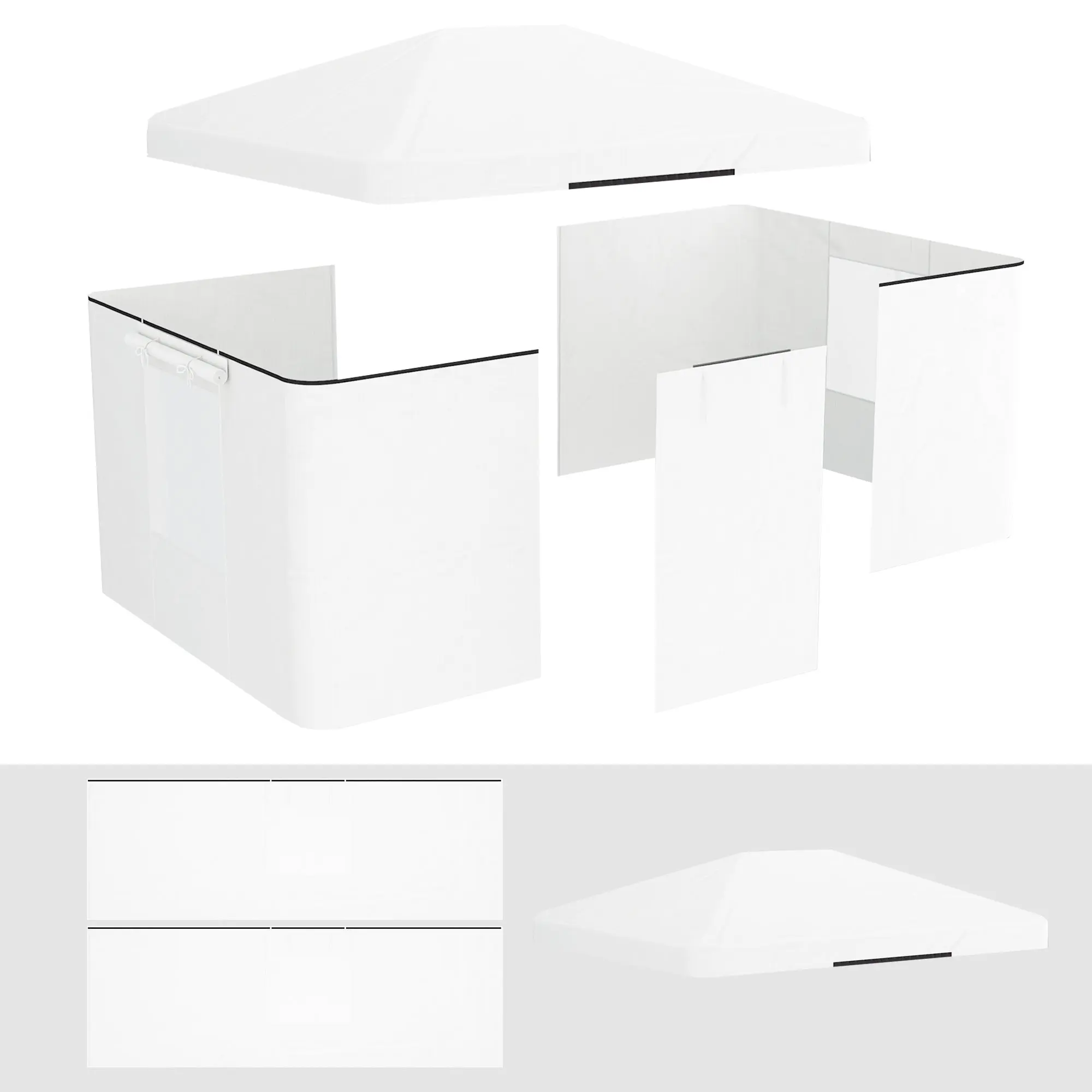 Replacement Roof Set for Garden Gazebo with 2 Side Walls, Waterproof Replacement Cover for Garden Pavilion, Garden Tent, White