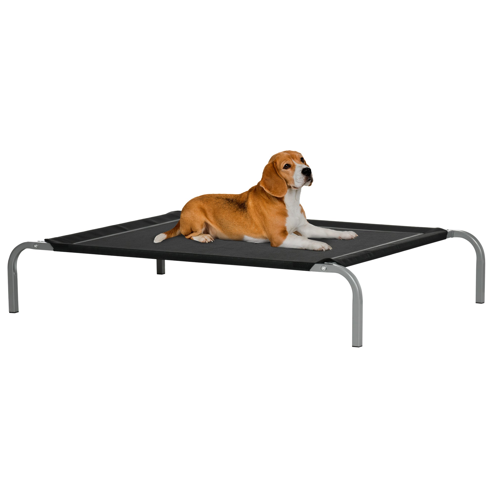 PawHut Verhoogd Honden- en Kattenbed Ademend Pet Bed 110x75x20 cm voor Slapen en Ontspannen met Stalen Frame voor Binnen en Buiten Zwart